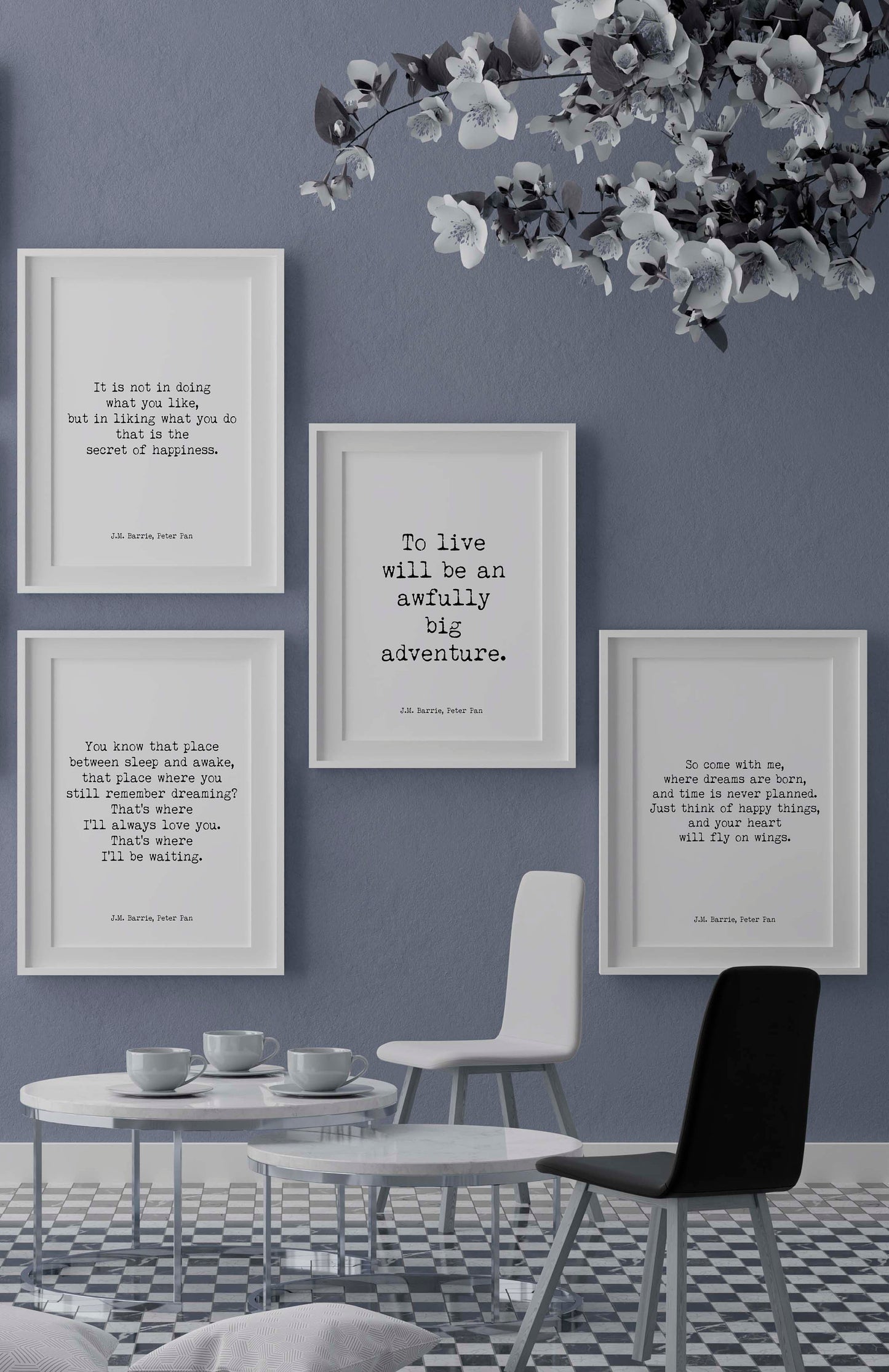 J.M. Barrie Peter Pan Quote Print Set, Literary Wall Art Collection