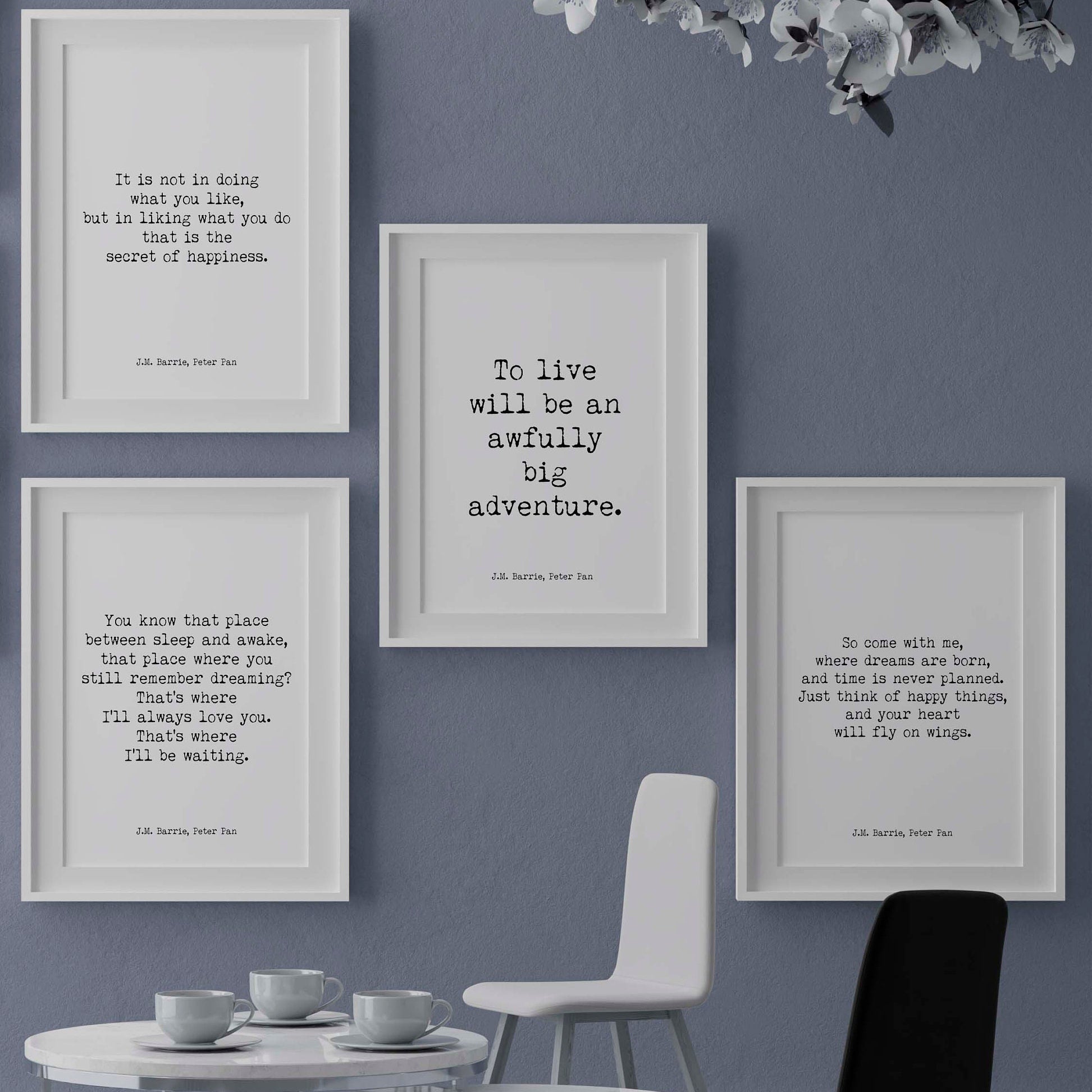 J.M. Barrie Peter Pan Quote Print Set, Literary Wall Art Collection