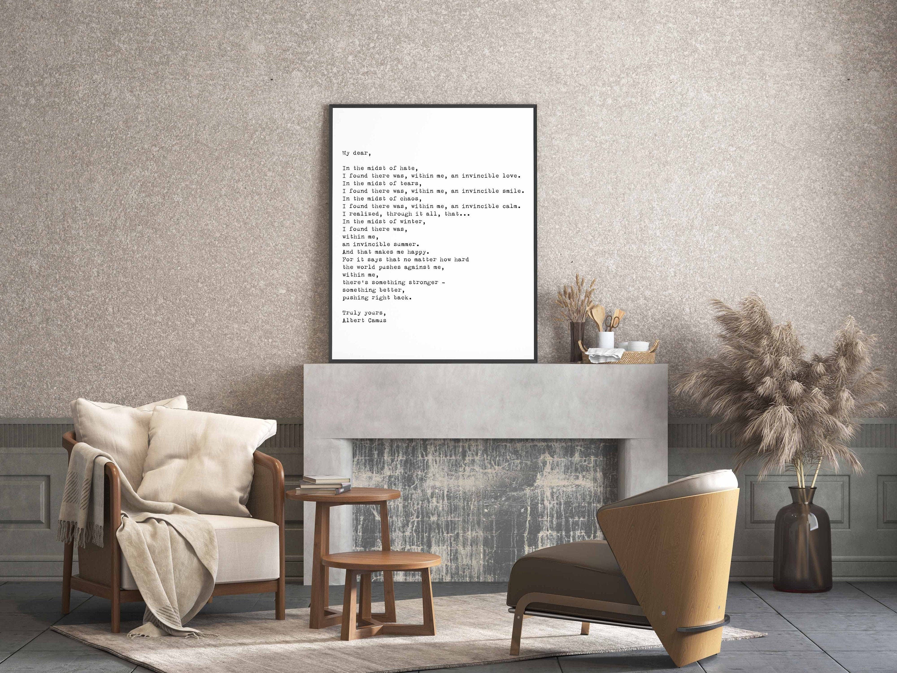 Albert Camus Invincible Summer Black & White Art, Inspirational Artwork