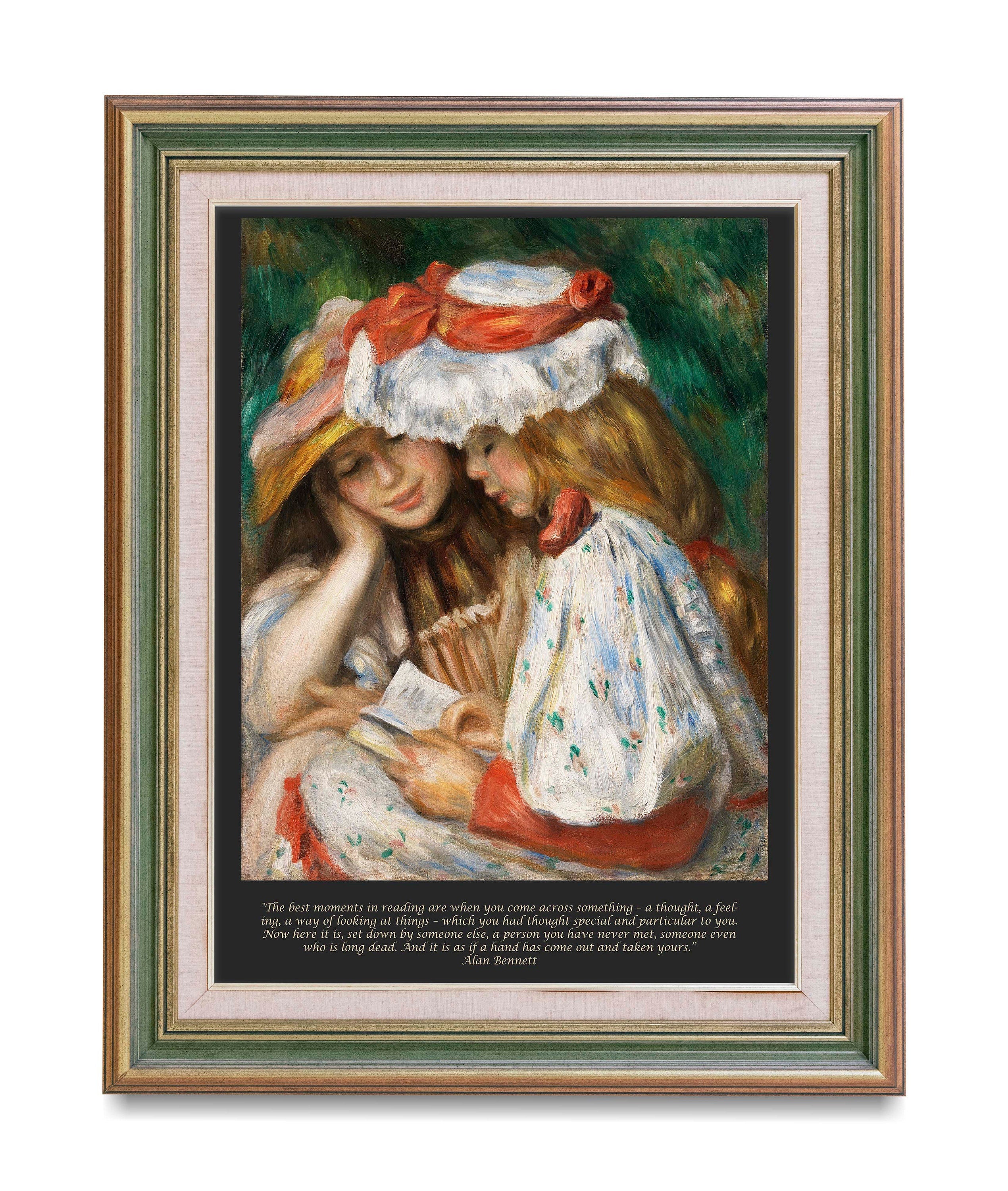 Inspirational Quote with Renoir Fine Art Prints - Two Girls Reading, Best moments in reading - Unframed