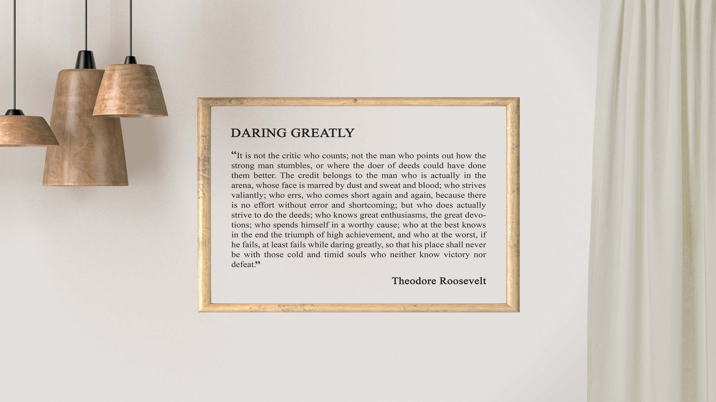 Daring Greatly Quote Print – Theodore Roosevelt Arena Man Speech Wall Art, Literary Office Decor