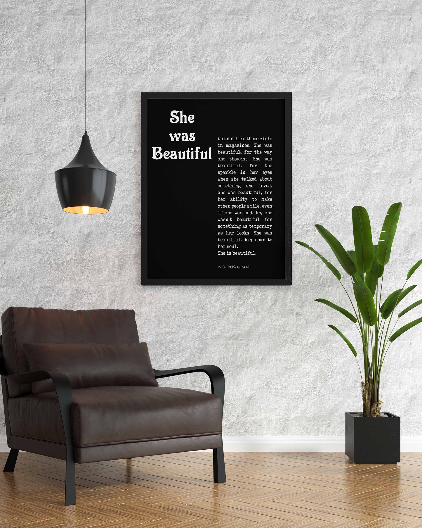 She Was Beautiful Literary Quote Art, F Scott Fitzgerald Unframed & Framed Wall Decor