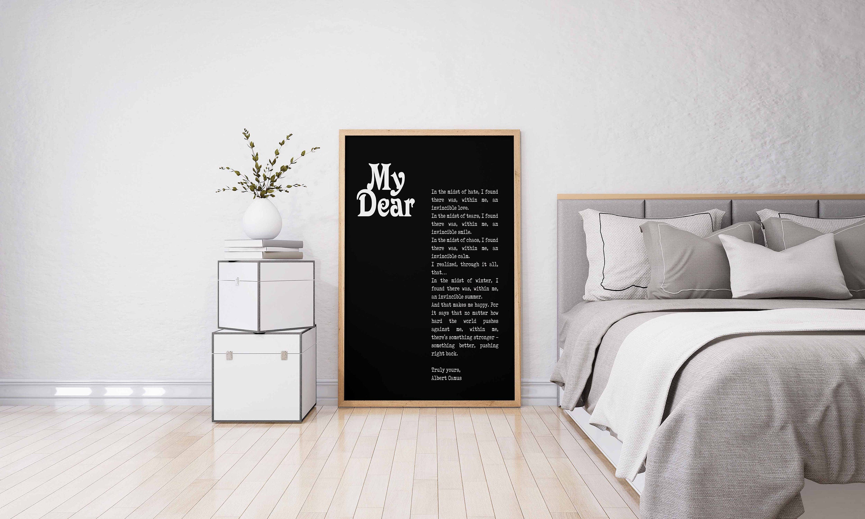 Albert Camus Invincible Summer Black & White Art, Inspirational Artwork