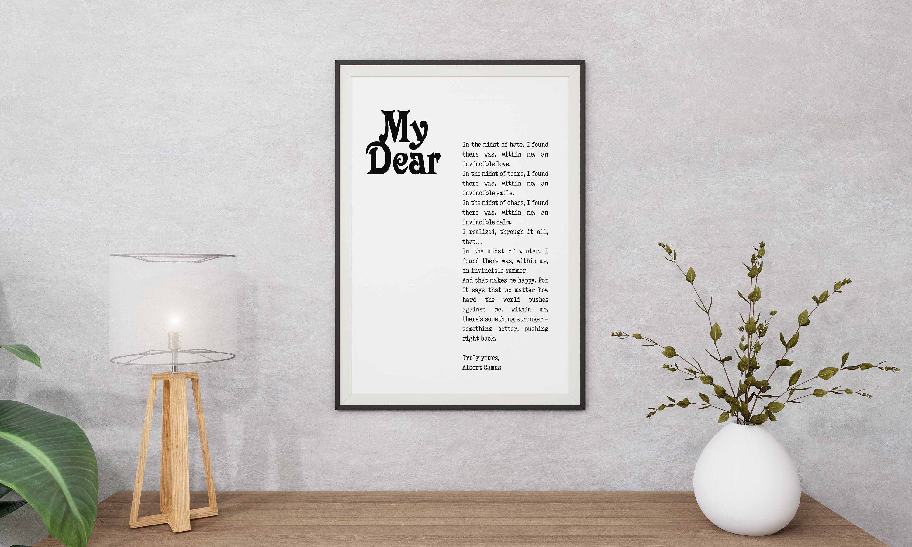 Albert Camus Invincible Summer Black & White Art, Inspirational Artwork