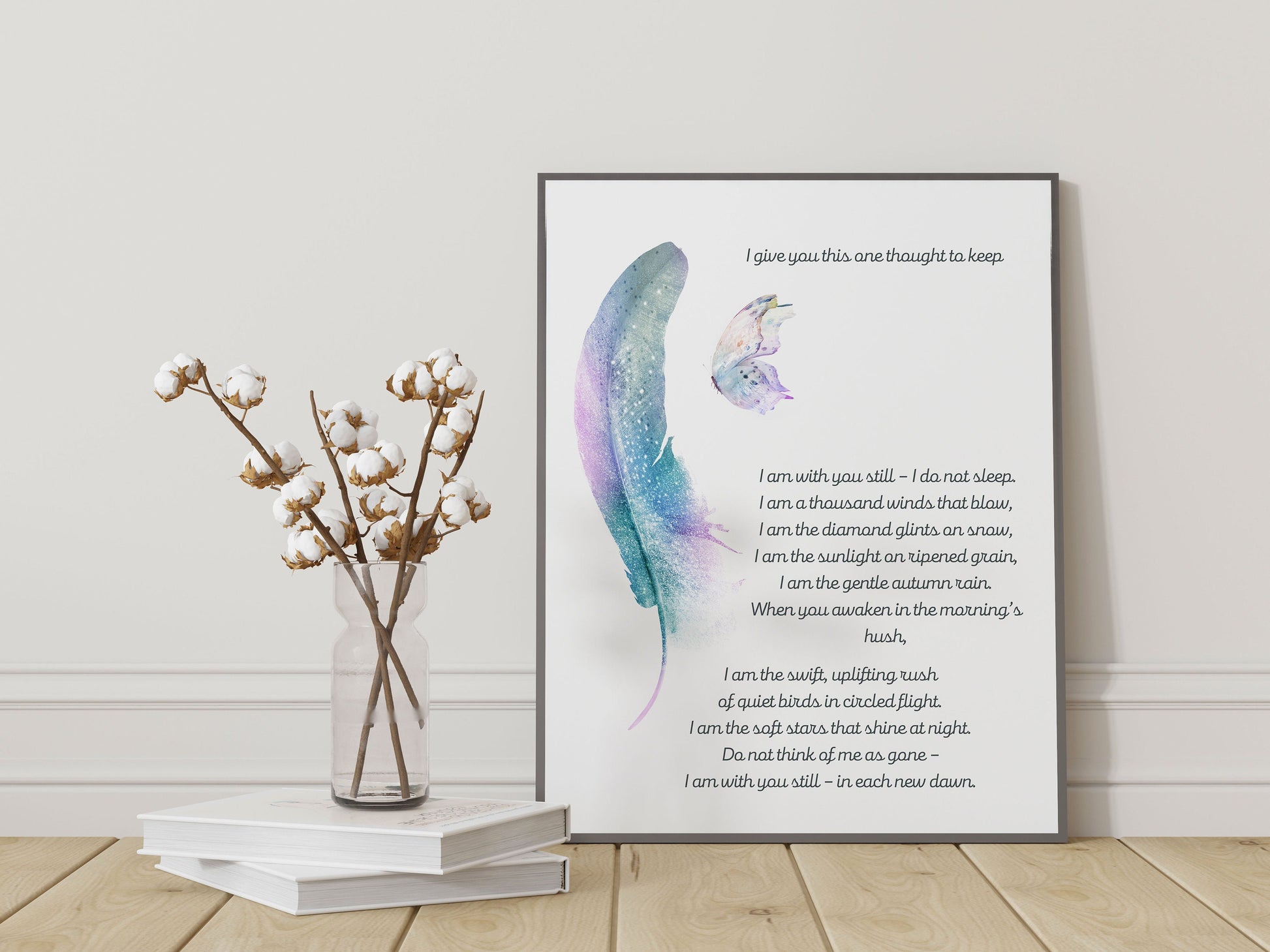 I Give You This One Thought Native American Prayer Quote Print with Watercolor Butterfly & Feather, Inspirational Gift Wall Art