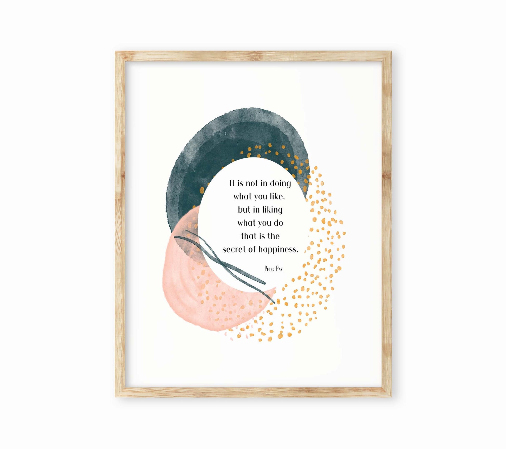 Peter Pan Quote Wall Art Secret of Happiness Abstract Watercolor Print Modern Whimsical Motivational Poster Digital or Framed Gift