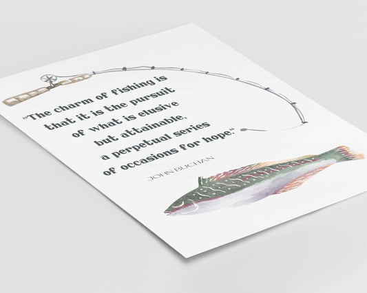 Fishing Quote Print by John Buchan, The Charm Of Fishing Wall Art Prints