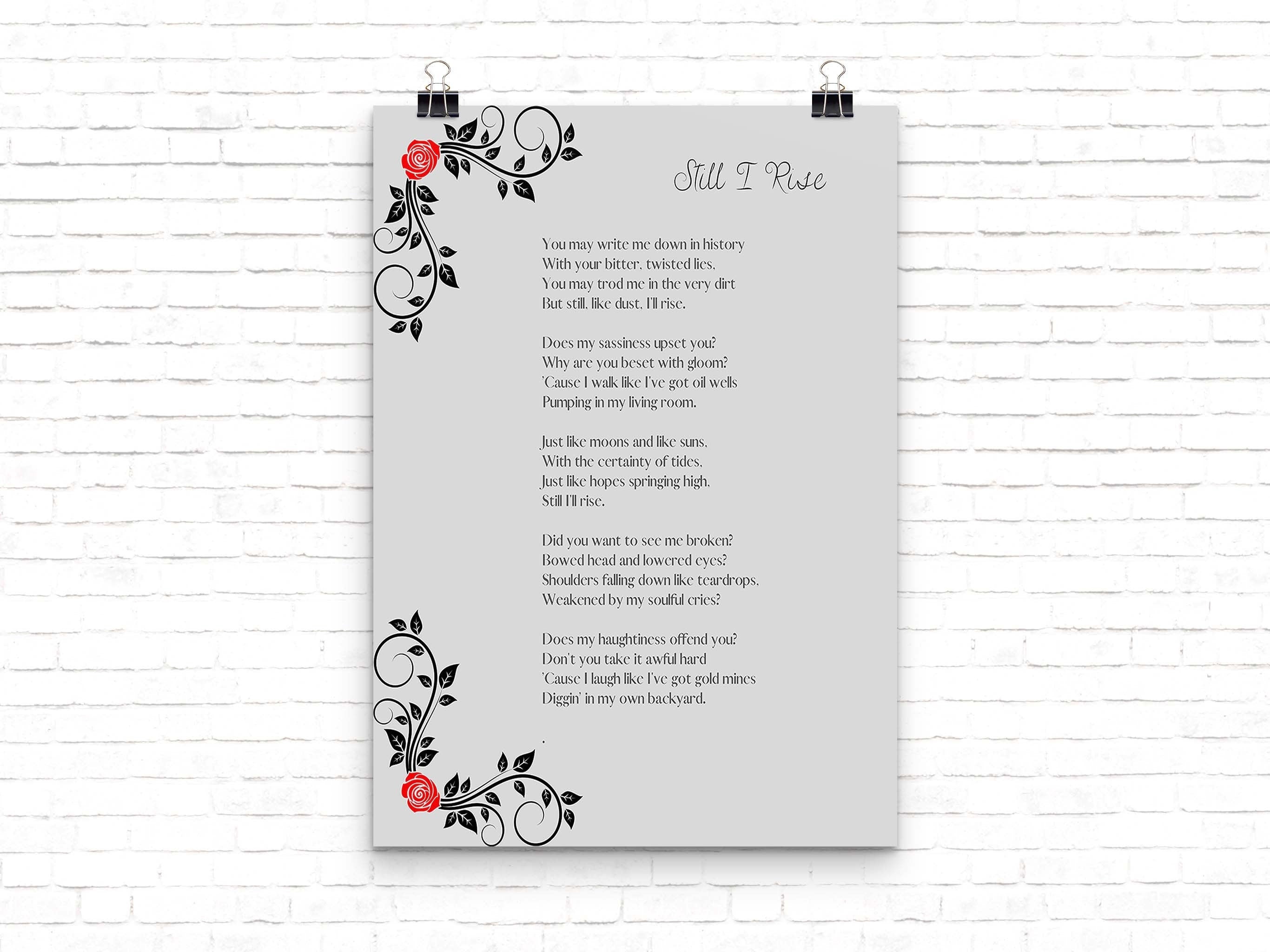 Maya Angelou Poem Print Set – “Still I Rise” Full Poem Wall Art (Set of 2) with Floral Design