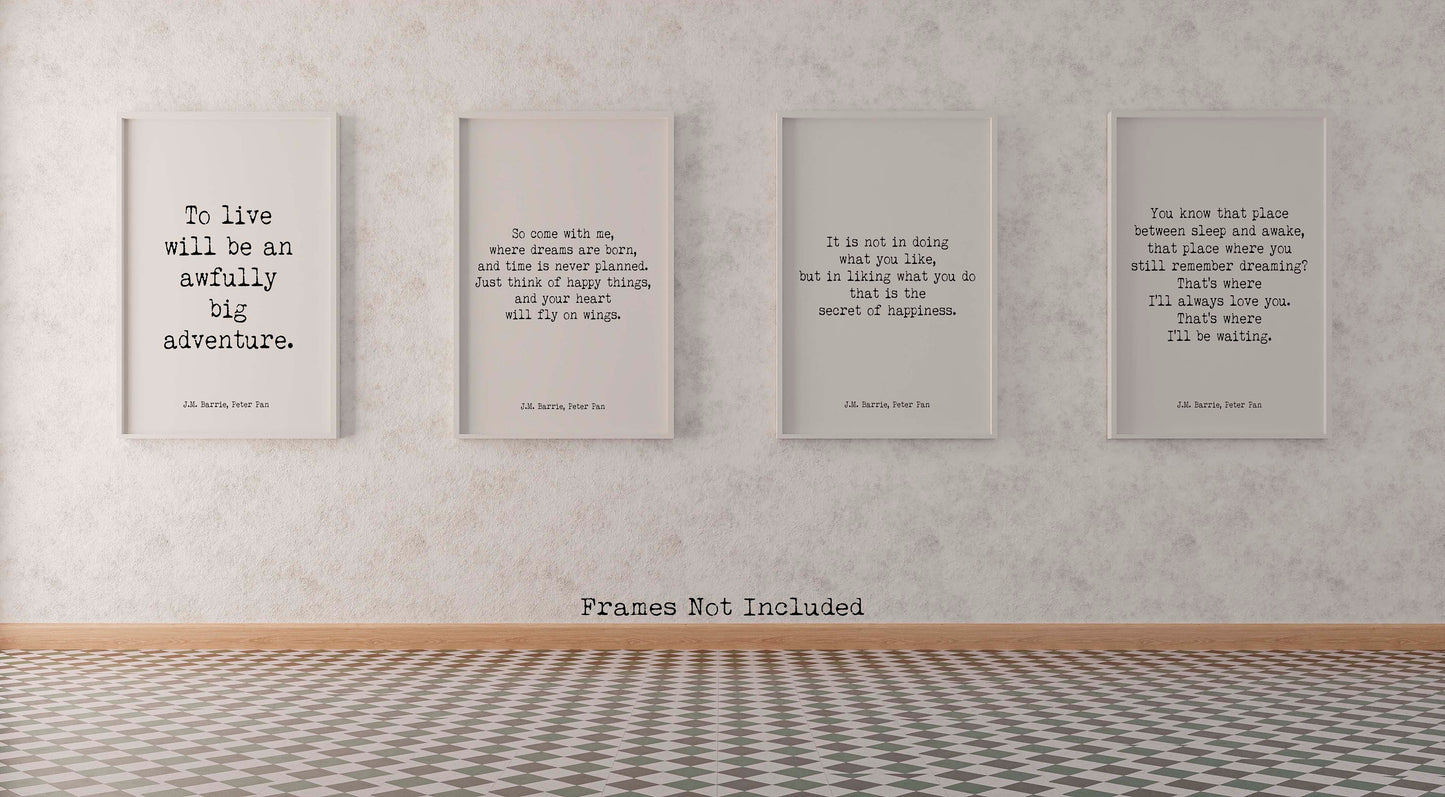 J.M. Barrie Peter Pan Quote Print Set, Literary Wall Art Collection