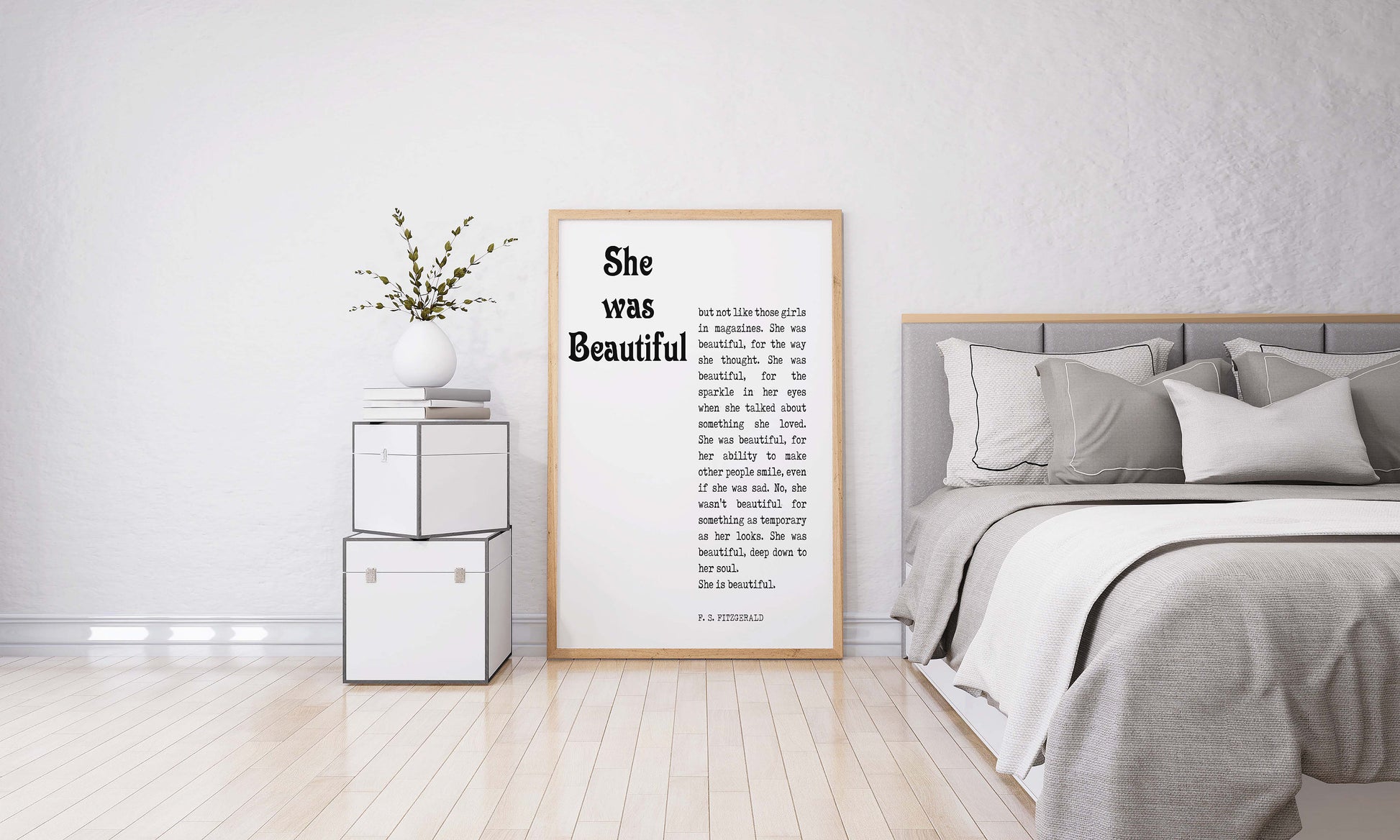 She Was Beautiful Literary Quote Art, F Scott Fitzgerald Unframed & Framed Wall Decor