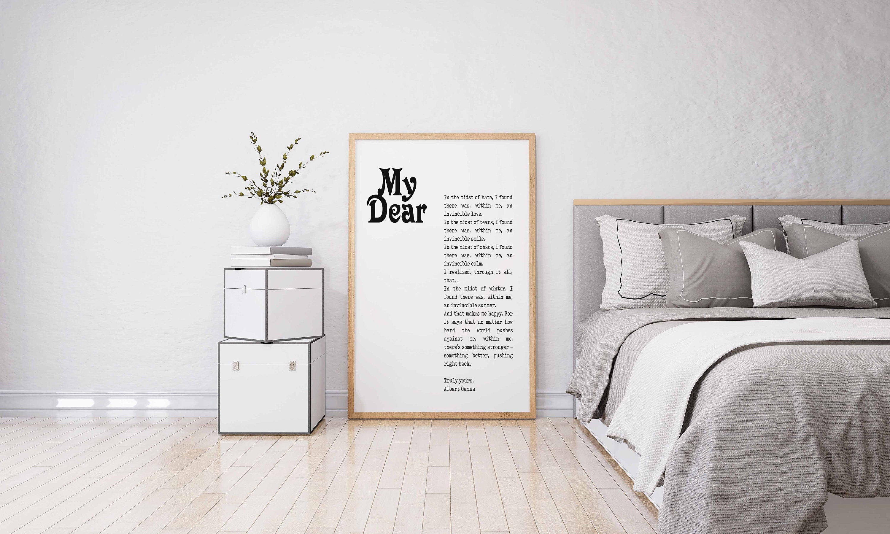 Albert Camus Invincible Summer Black & White Art, Inspirational Artwork