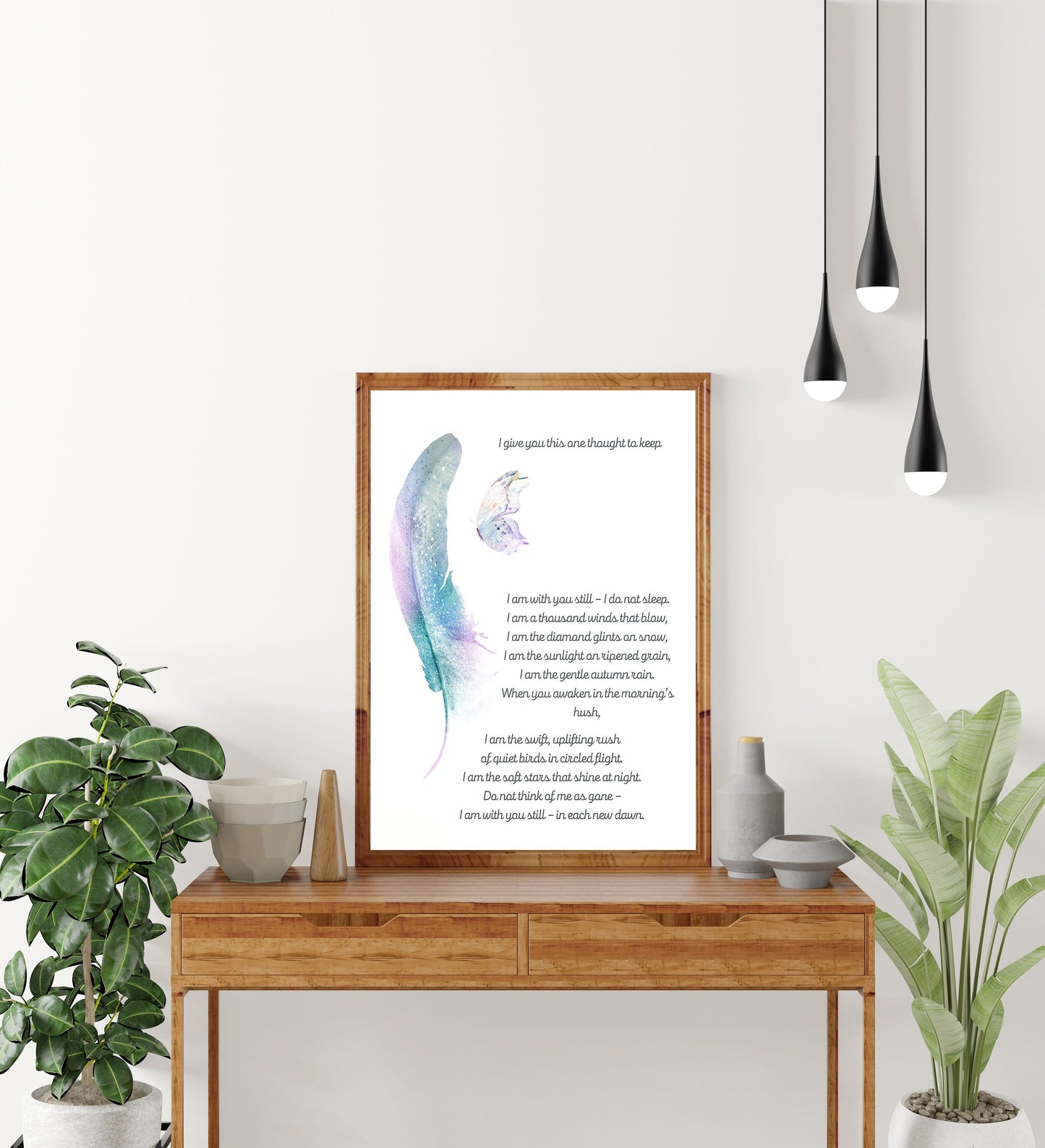 I Give You This One Thought Native American Prayer Quote Print with Watercolor Butterfly & Feather, Inspirational Gift Wall Art