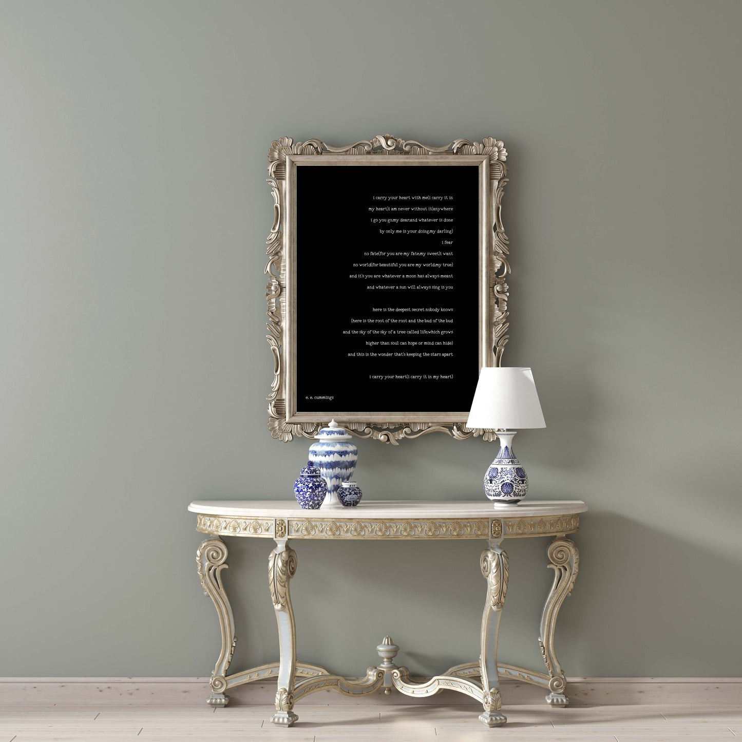 i carry your heart wall art, ee cummings black & white art wall decor