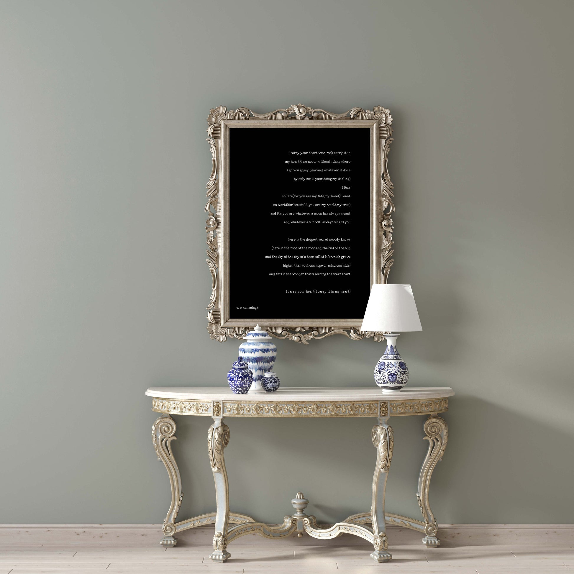 i carry your heart wall art, ee cummings black & white art wall decor