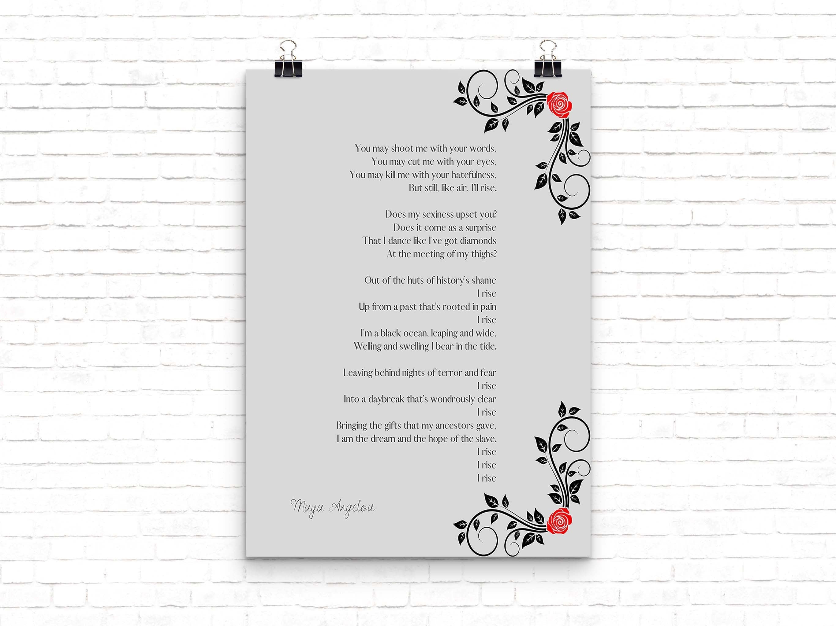 Maya Angelou Poem Print Set – “Still I Rise” Full Poem Wall Art (Set of 2) with Floral Design