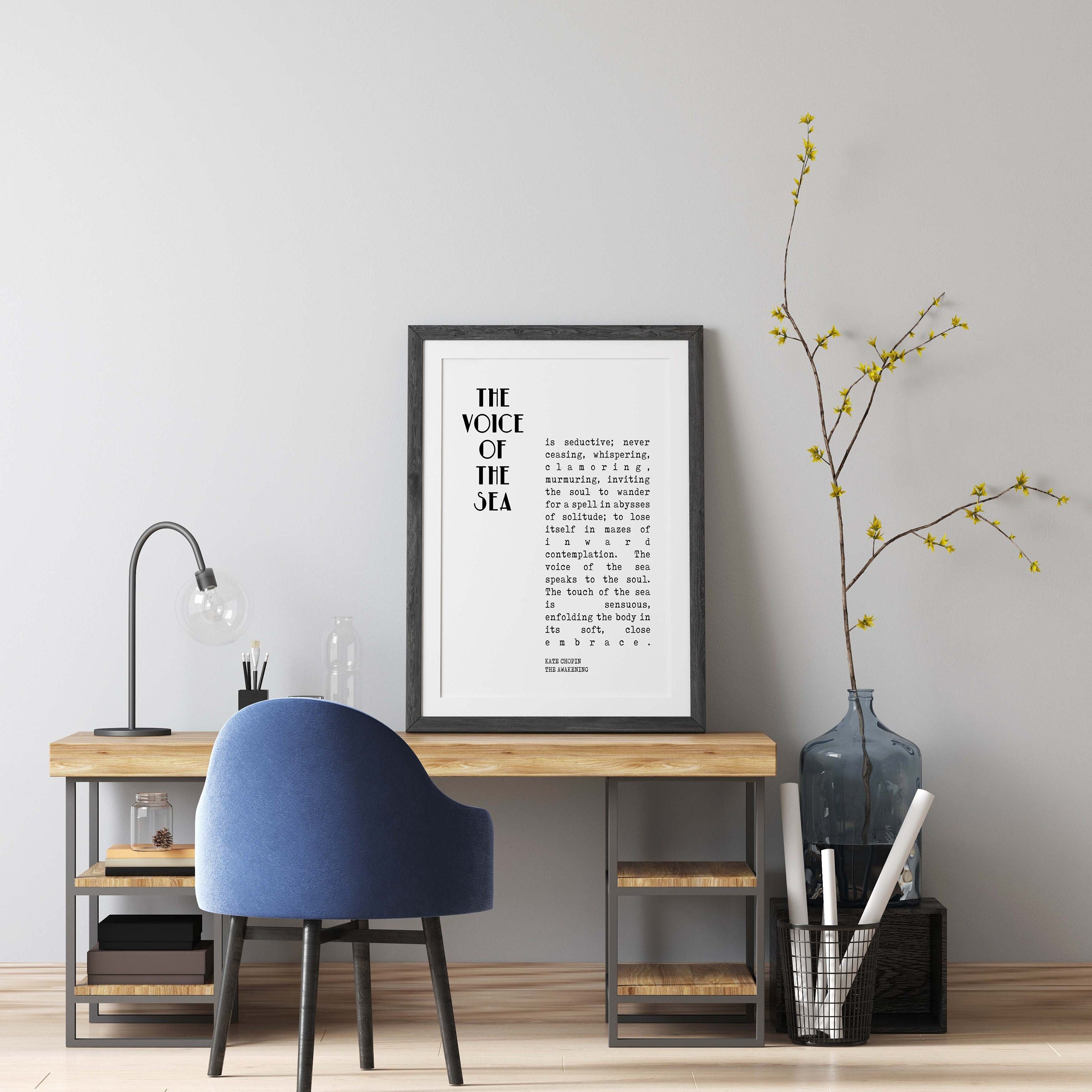 The Voice of the Sea The Awakening Quote Inspirational Print Gift, Kate Chopin Typography Print in Black & White Unframed or Framed Art
