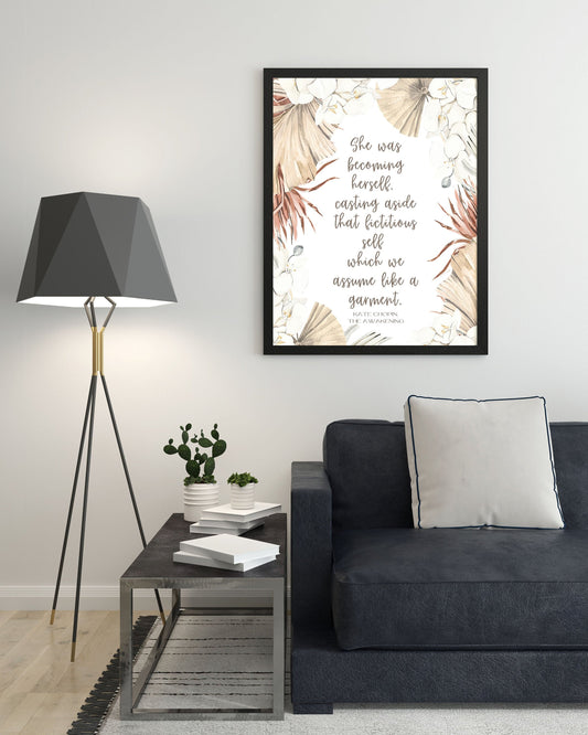 She Was Becoming Herself The Awakening Quote Inspirational Print Gift, Kate Chopin Unframed Feminist Typography Print in Neutral Colors