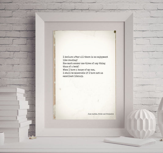 Pride and Prejudice Print, Reading Quote, Jane Austen Quote Art