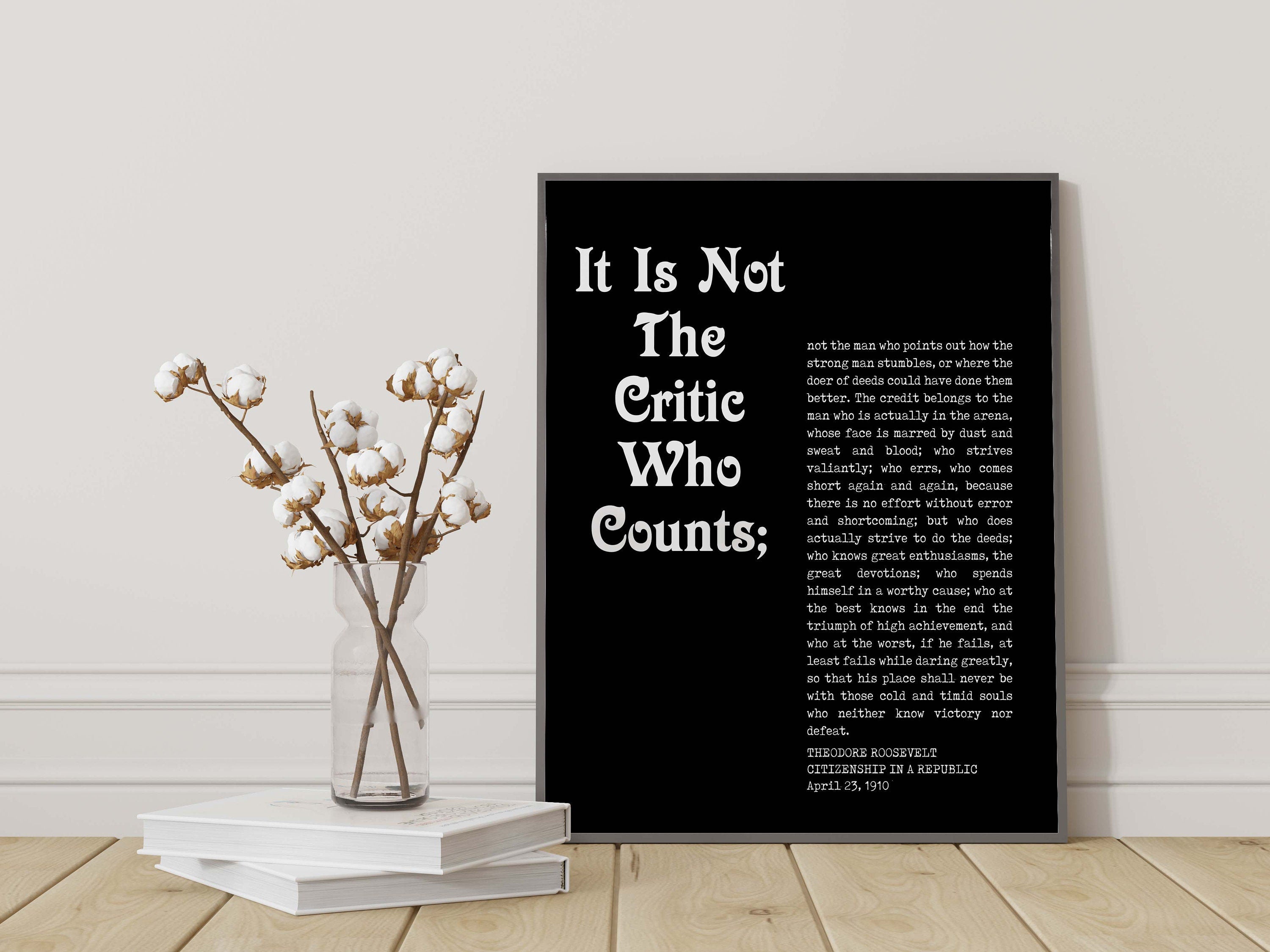 Theodore Roosevelt Quote Print – Man in the Arena Wall Art, Literary Poster