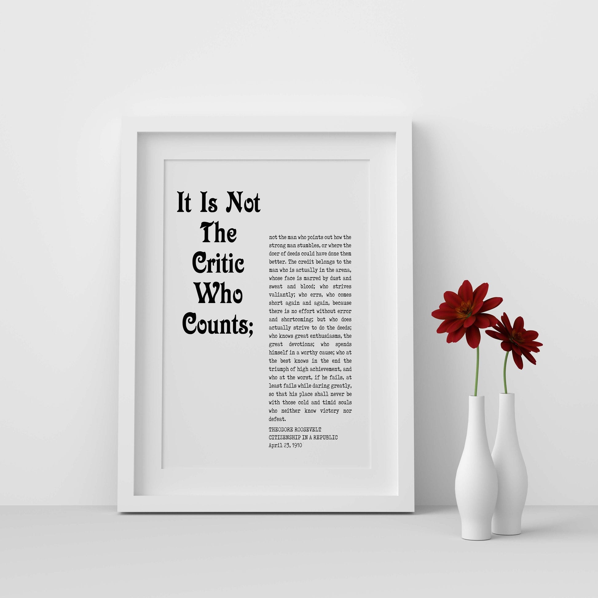 Theodore Roosevelt Quote Print – Man in the Arena Wall Art, Literary Poster