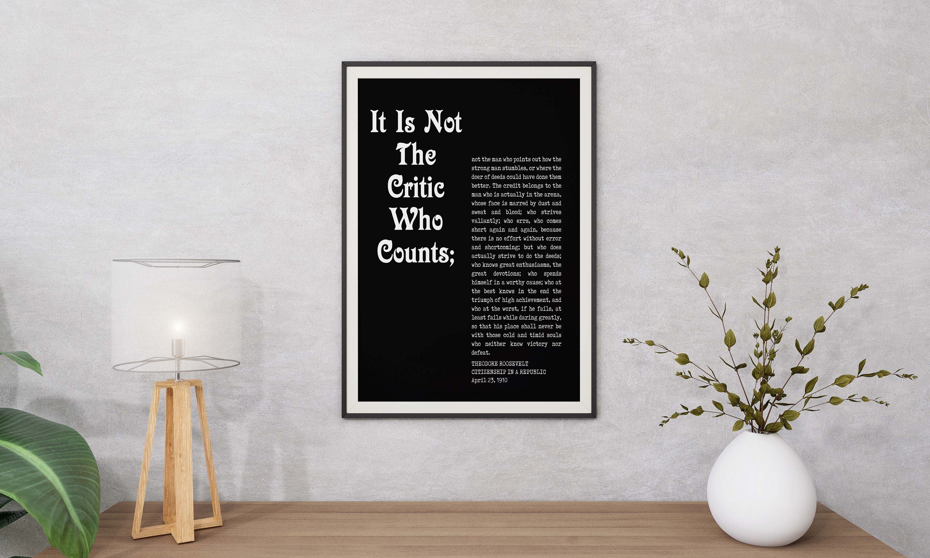 Theodore Roosevelt Quote Print – Man in the Arena Wall Art, Literary Poster