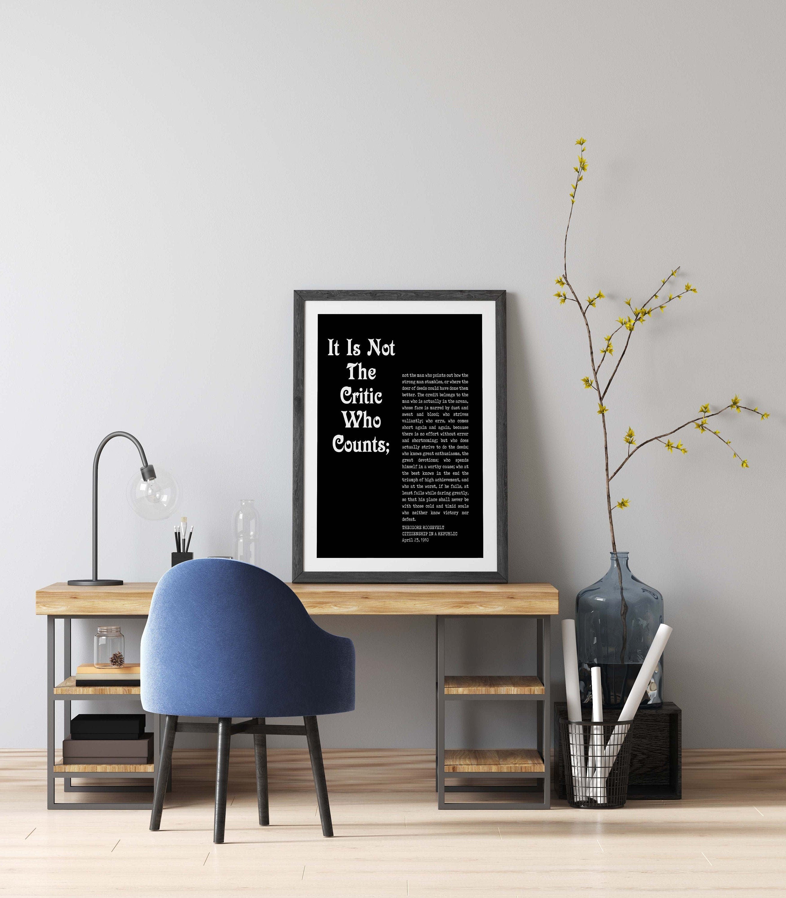 Theodore Roosevelt Quote Print – Man in the Arena Wall Art, Literary Poster