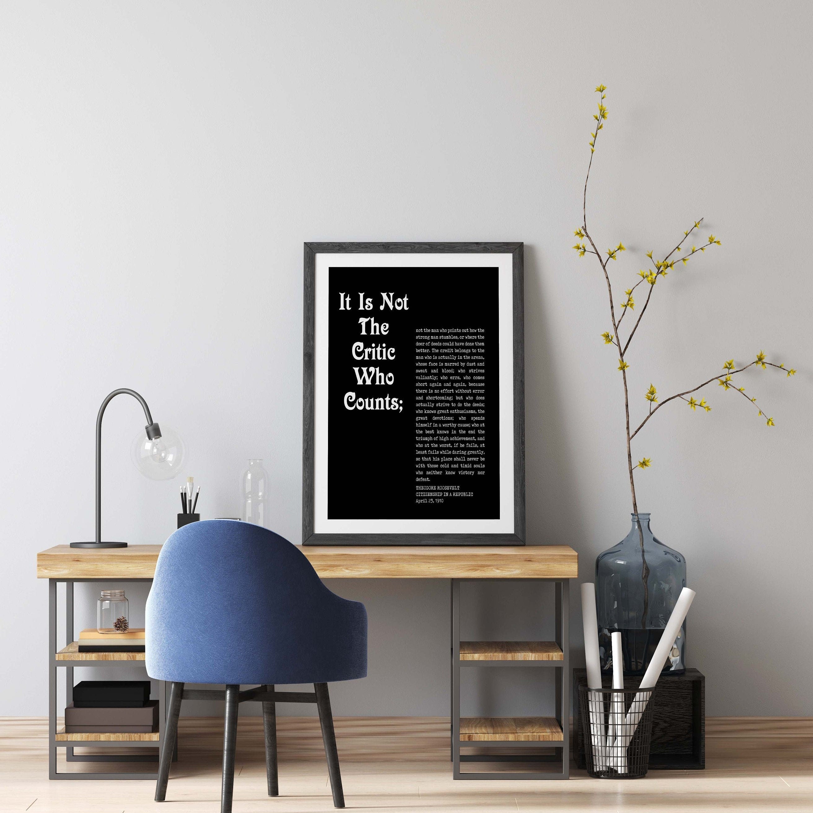 Theodore Roosevelt Quote Print – Man in the Arena Wall Art, Literary Poster