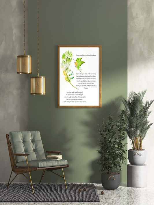 Memorial Poem Print – “I Am With You Still” Butterfly & Feather Wall Art
