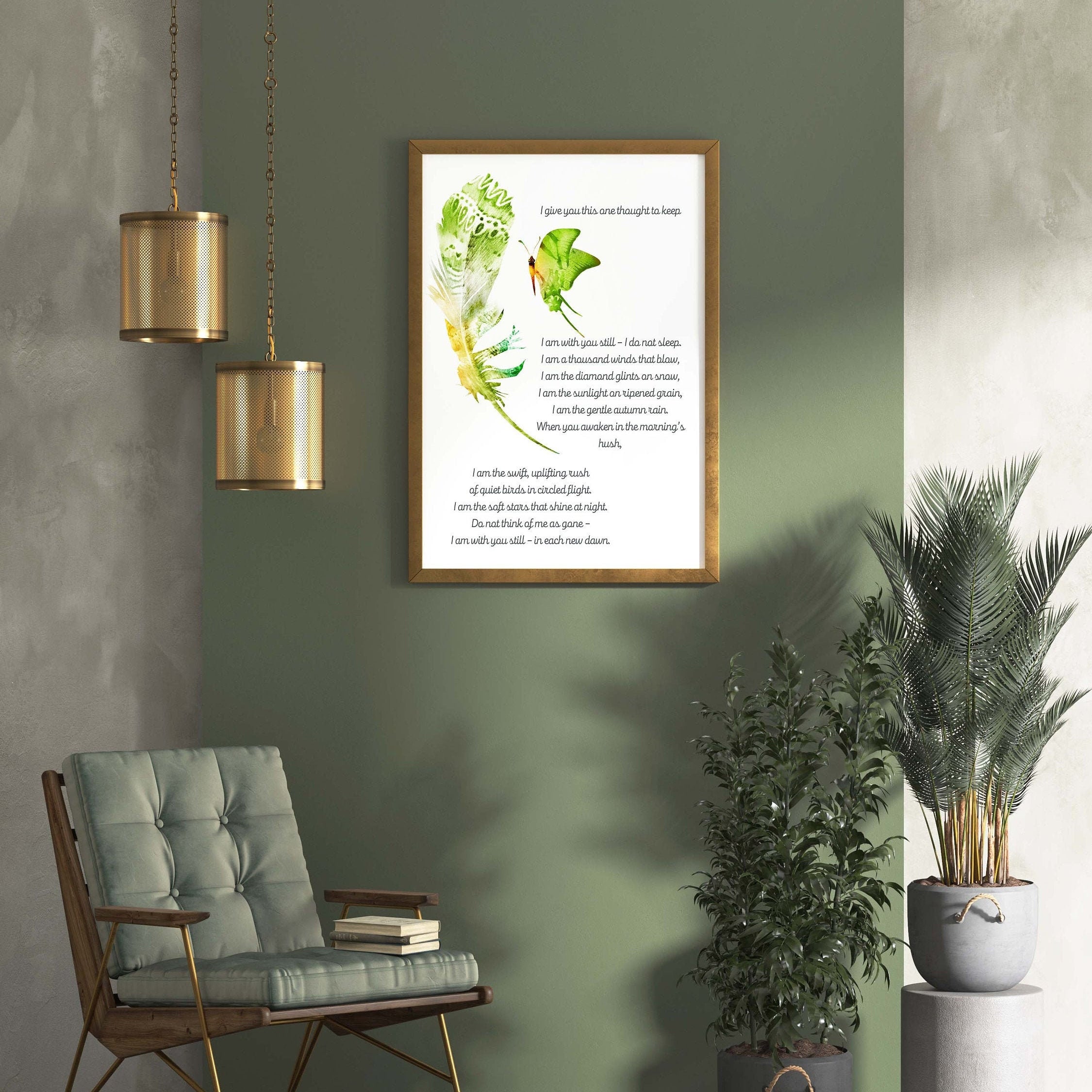 Memorial Poem Print – “I Am With You Still” Butterfly & Feather Wall Art
