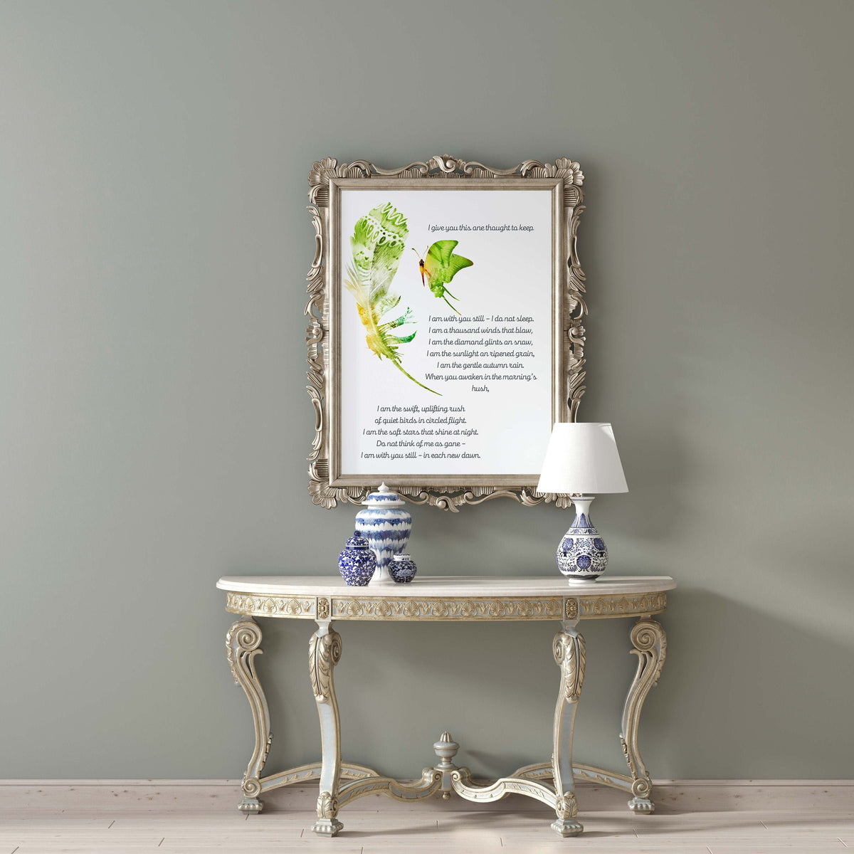 Memorial Poem Print – “I Am With You Still” Butterfly & Feather Wall Art