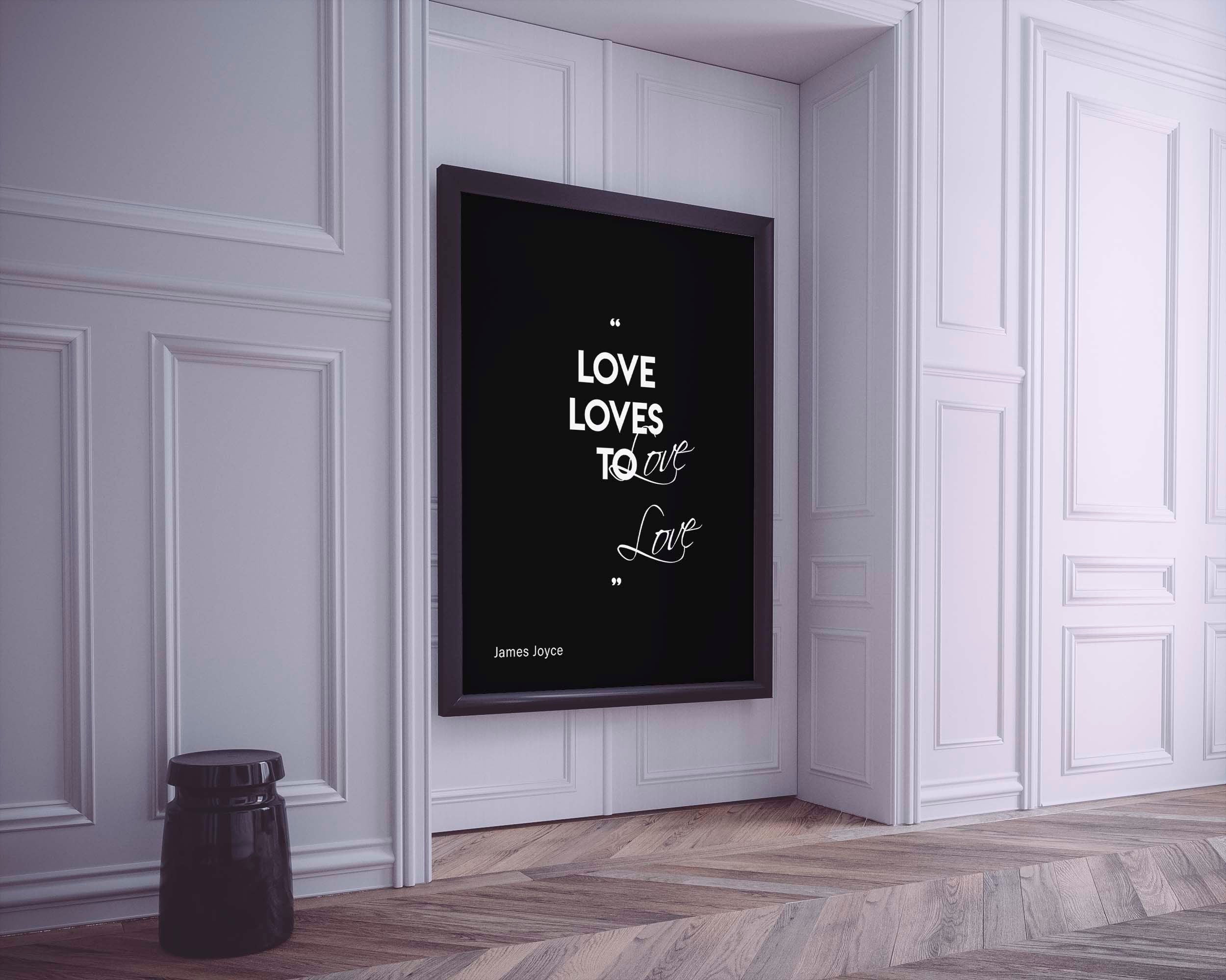 James Joyce Wall Art Prints, Ulysses Love Quote In Black And White - Love Loves To Love