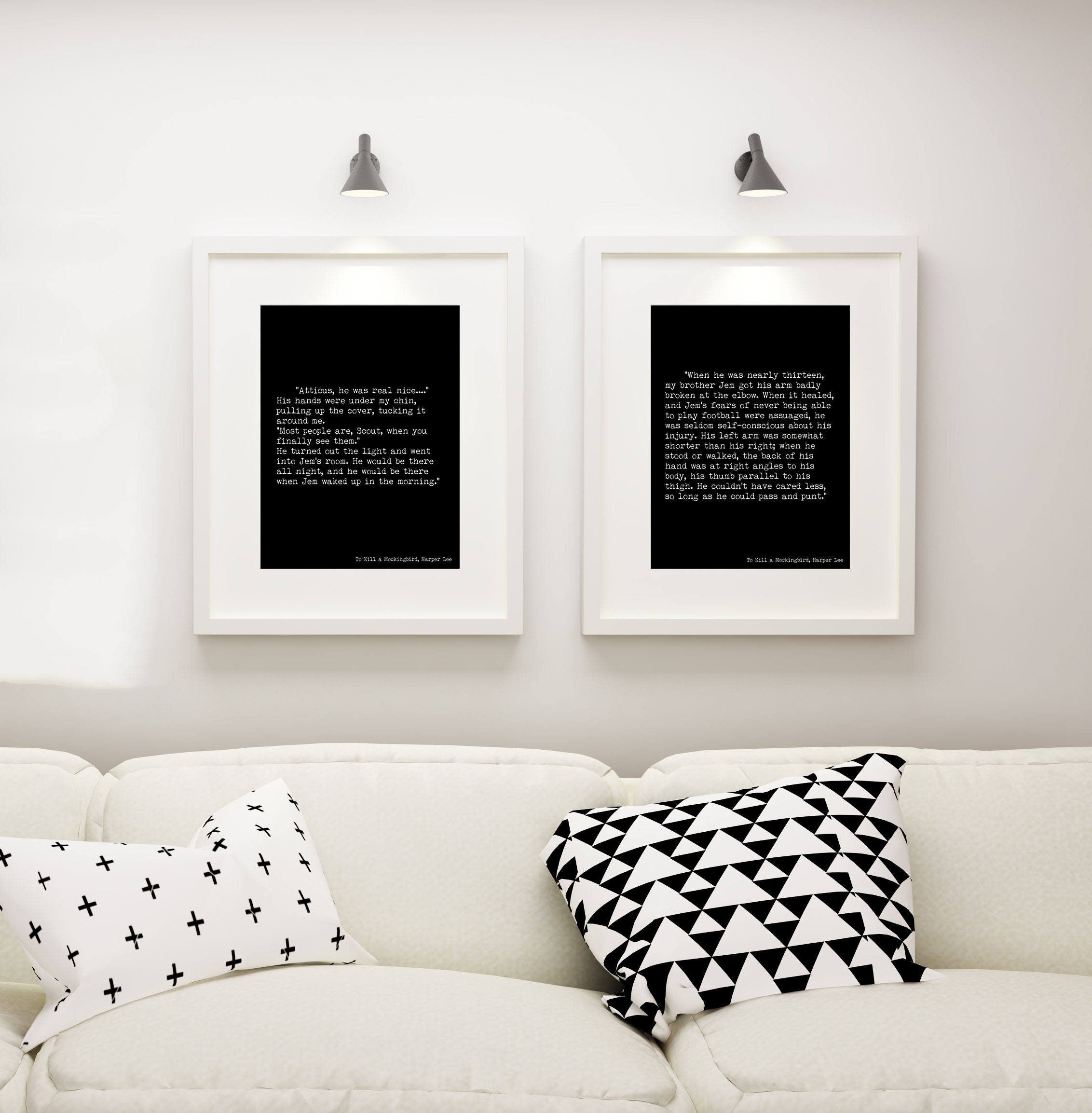 To Kill a Mockingbird Literary Wall Art Set, Harper Lee Vintage Book Page Decor