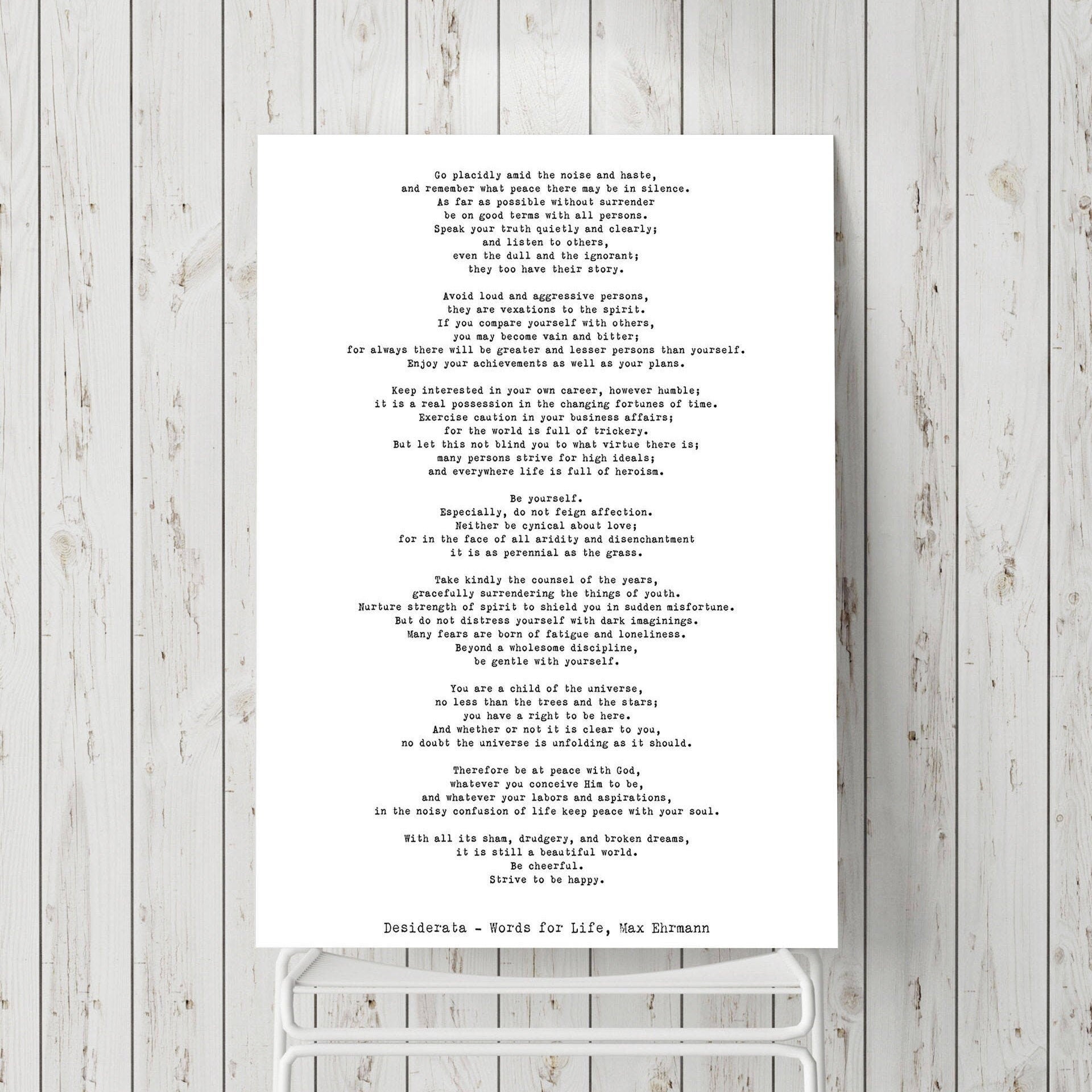 Poem Art Desiderata Print, Minimalist Poster
