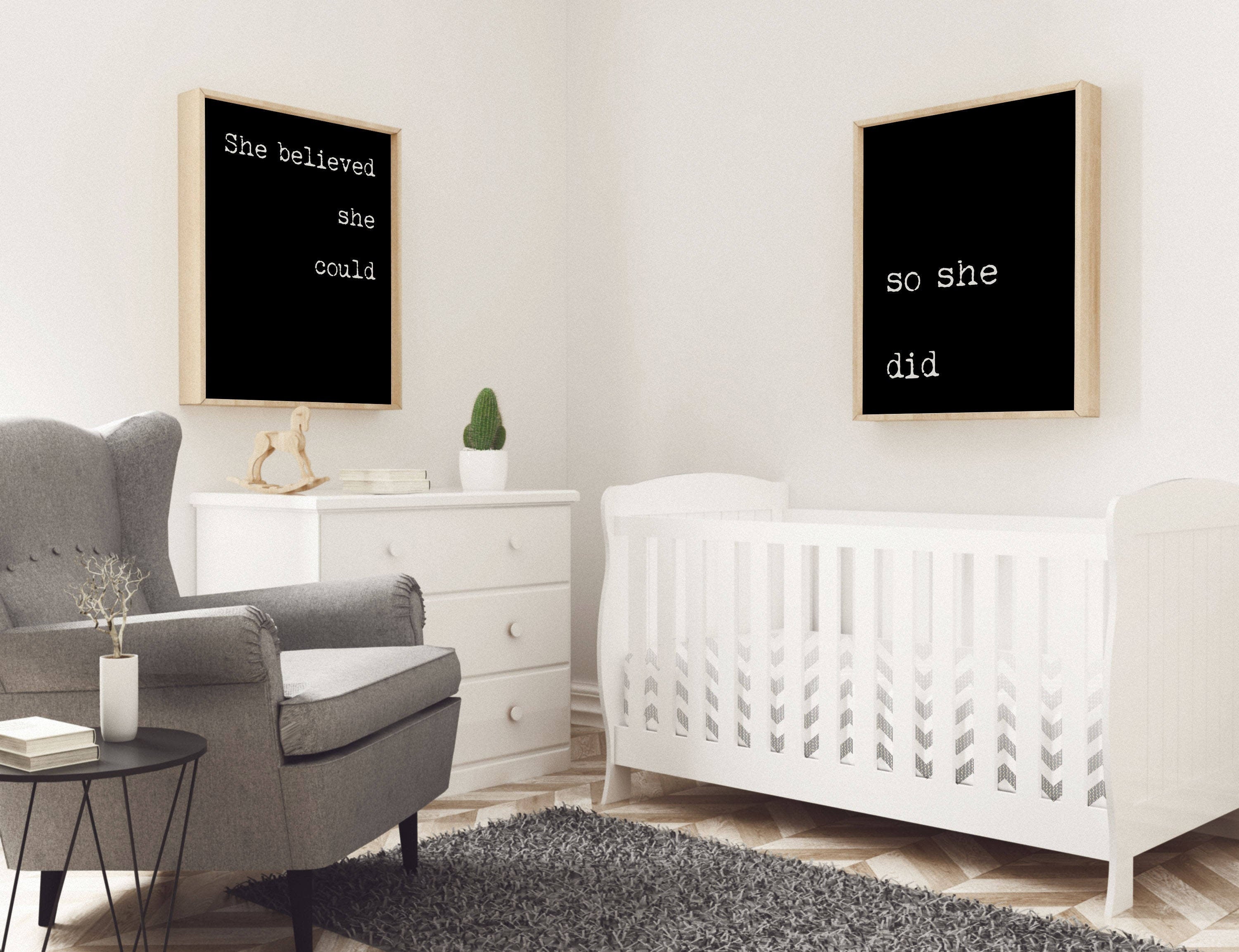 She believed she could so she did wall art prints set in black & white unframed