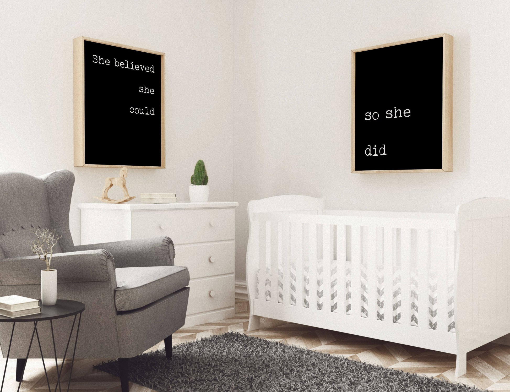 She Believed She Could So She Did Split Quote Prints Set Framed or Unframed