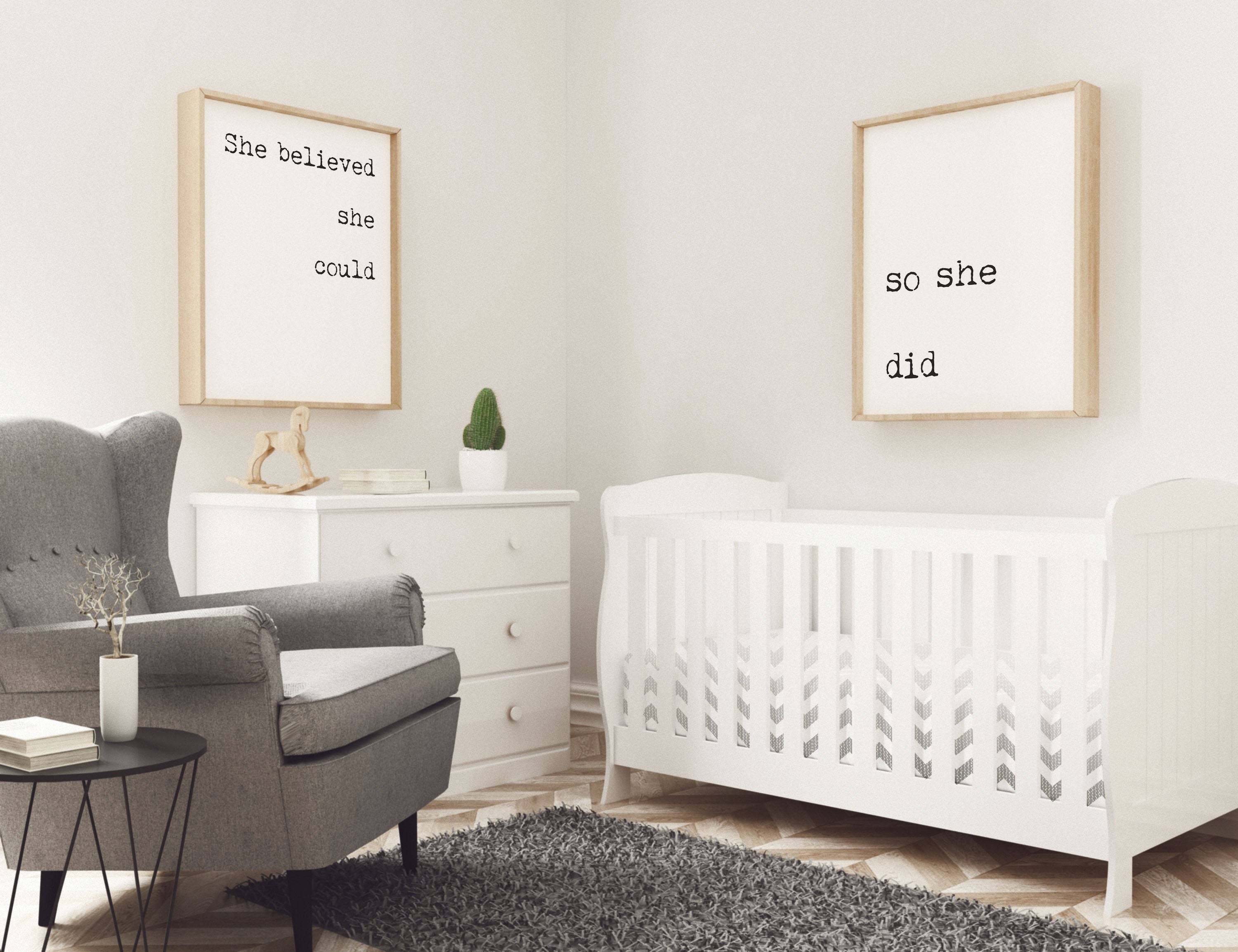 She believed she could so she did wall art prints set in black & white unframed
