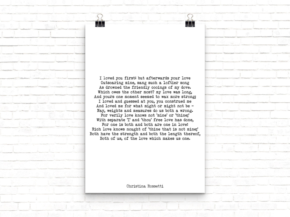 Christina Rossetti Love Poem Print, Classic Romantic Poetry Wall Art