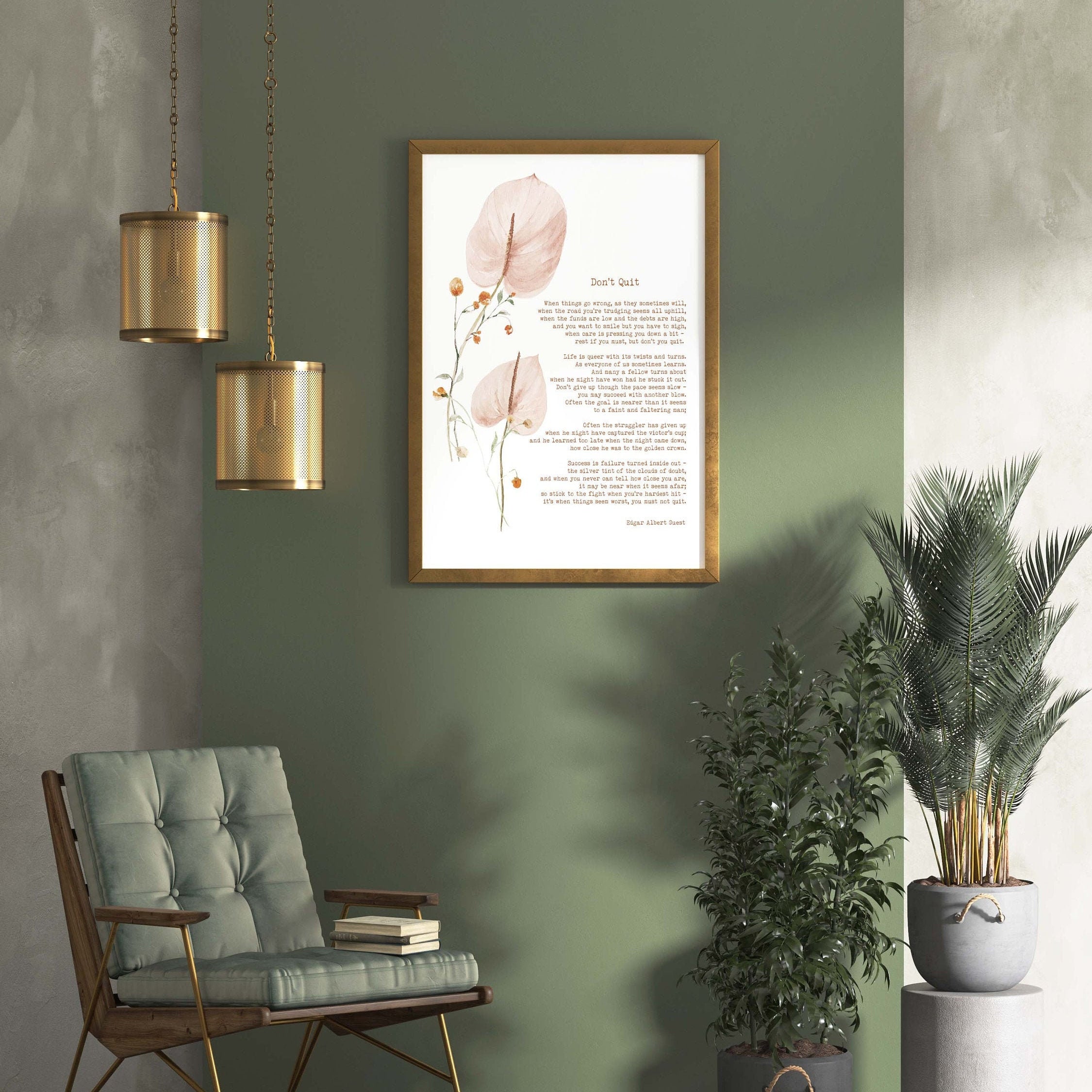 Edgar Albert Guest Don’t Quit Poem Print | Watercolour Floral Wall Art | Motivational Poetry Quote Poster in White, Black