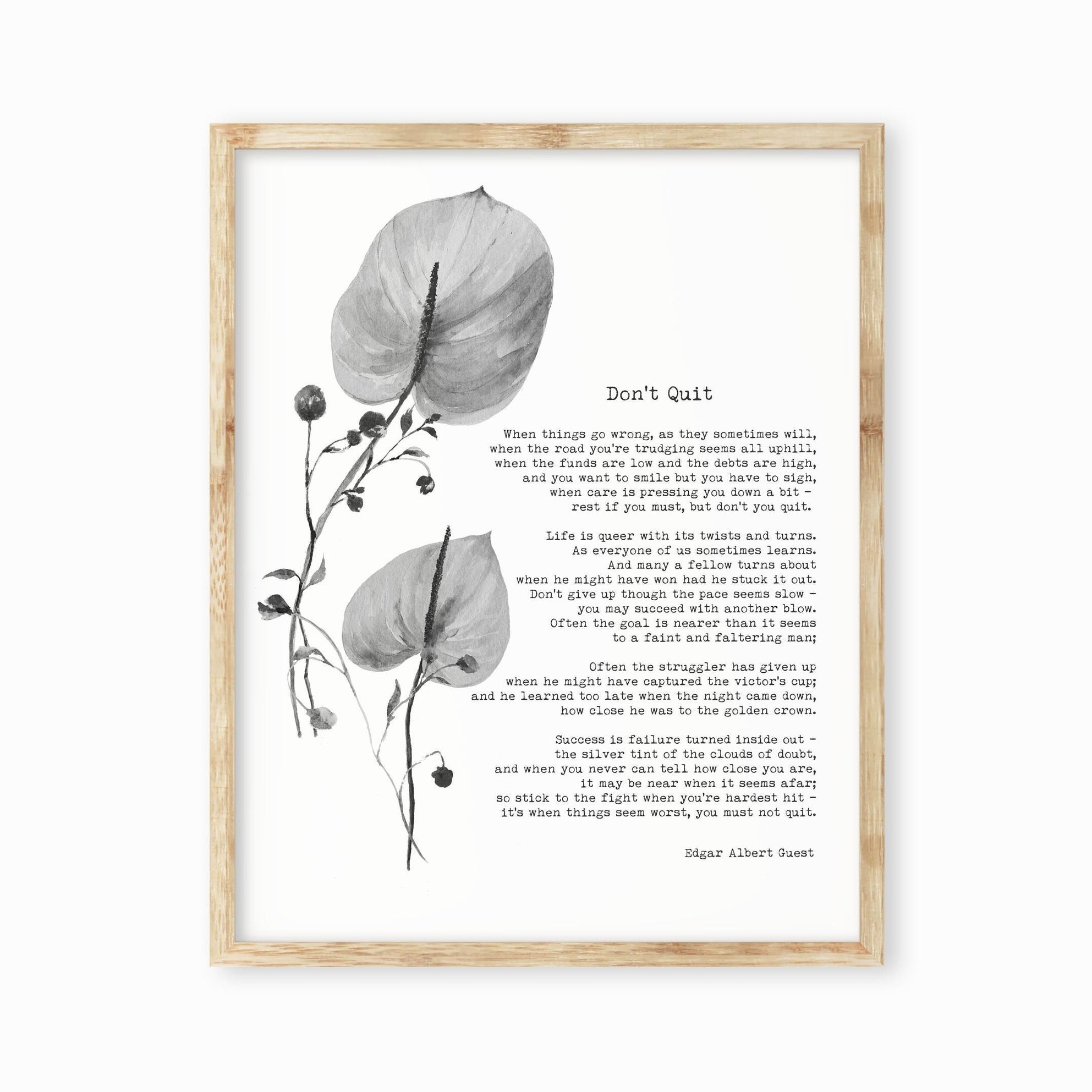 Don't Quit Edgar Albert Guest Inspirational Wall Art Prints, Poem Print