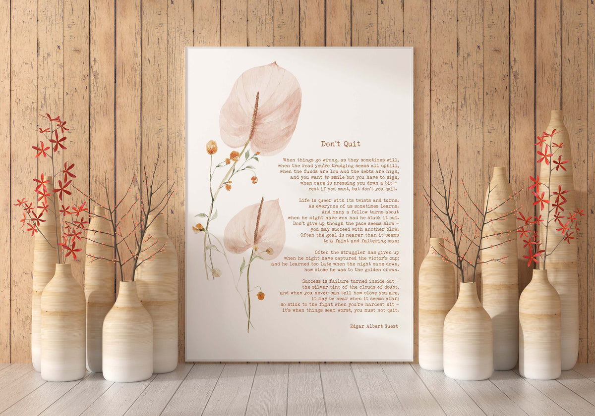 Don’t Quit Poetry Wall Decor, Edgar Albert Guest Encouragement Art