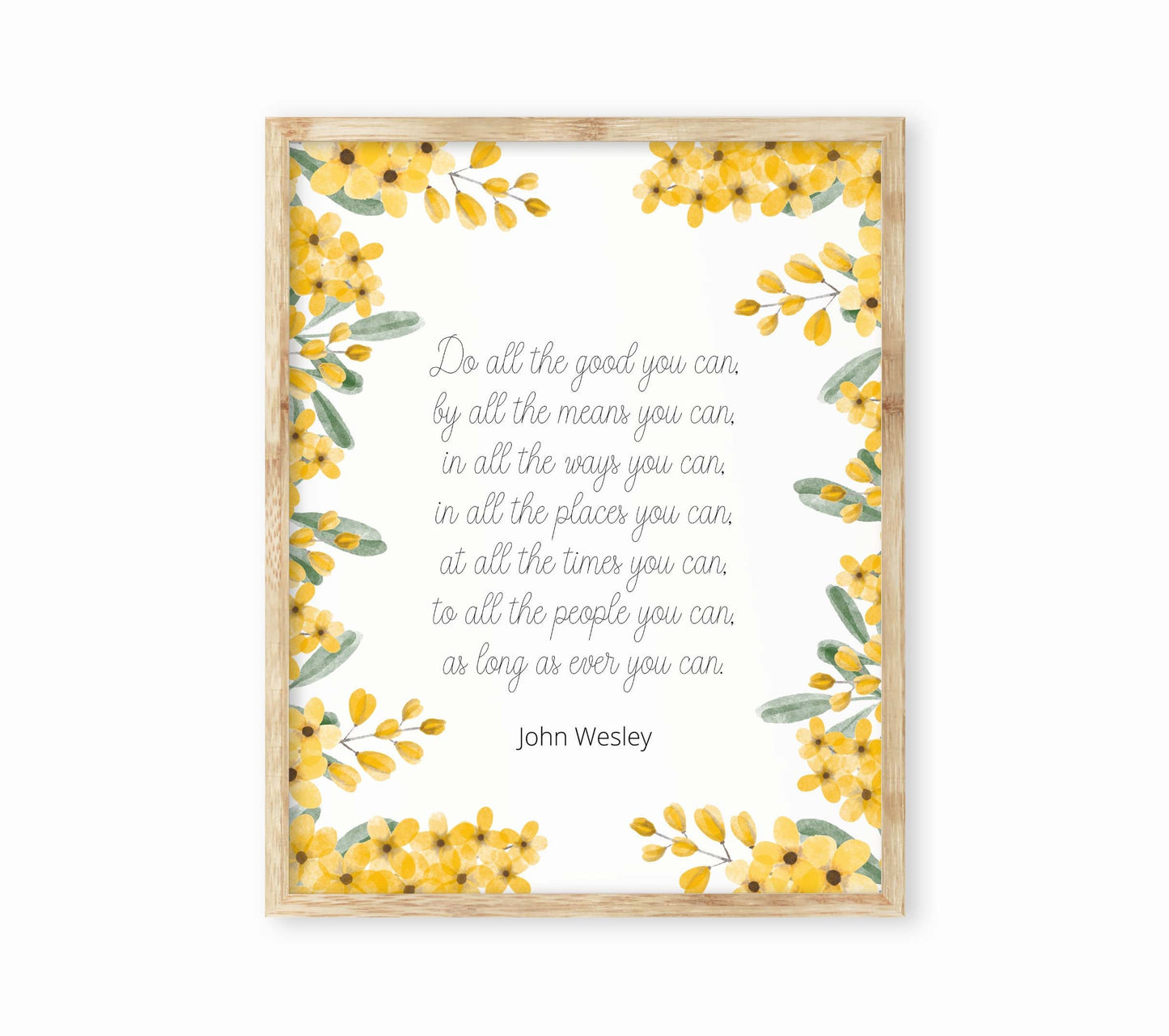 Do All The Good You Can Quote Print in White and Yellow, John Wesley Inspirational Quote Wall Art Print Unframed or Framed Art