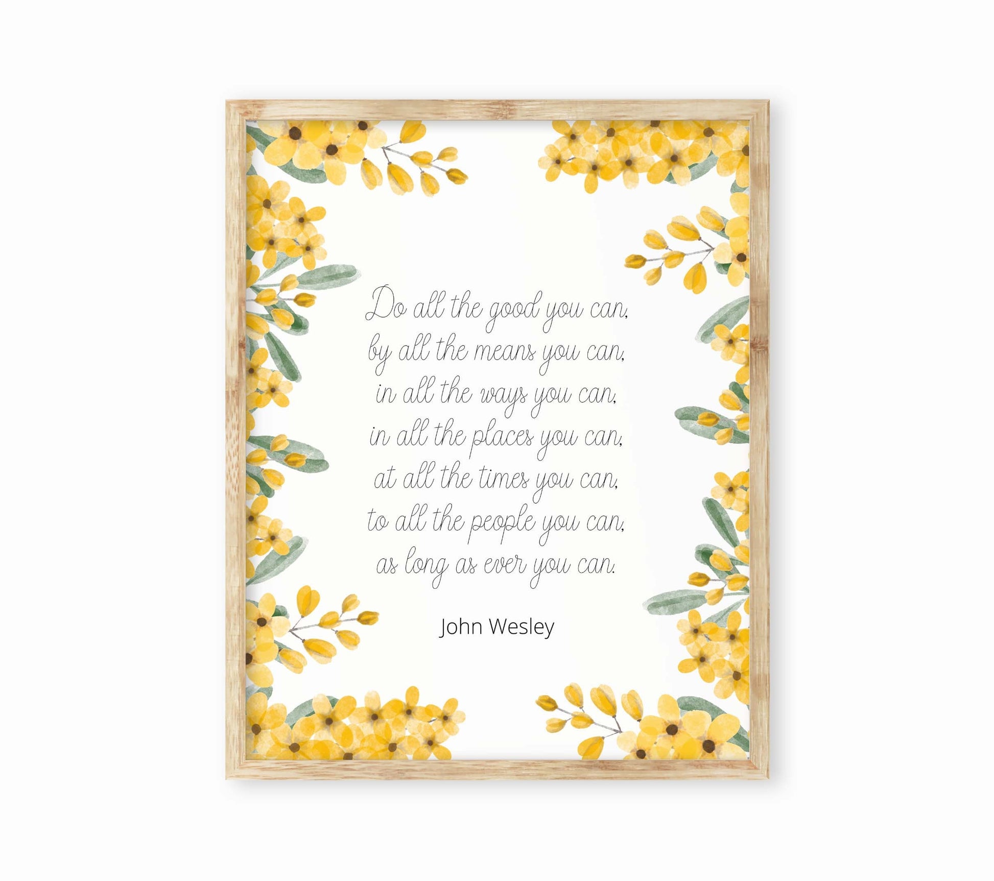 Do All The Good You Can Quote Print in White and Yellow, John Wesley Inspirational Quote Wall Art Print Unframed or Framed Art