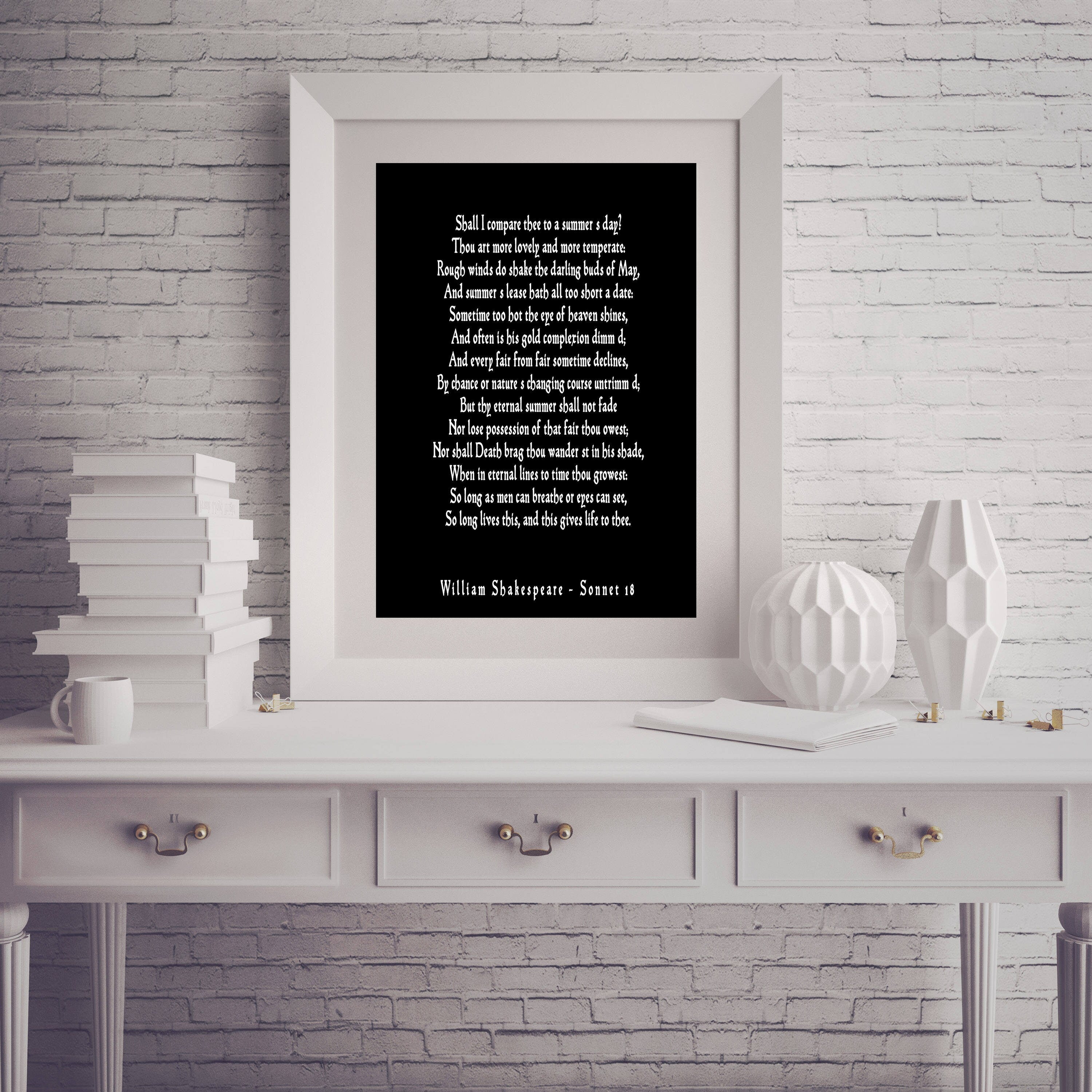 Shall I Compare Thee Sonnet 18 Shakespeare Print, Love Poem Unique Wedding Gift