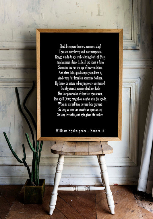 Shall I Compare Thee Shakespeare Print Love Poem, Sonnet 18 Gallery Wall Idea