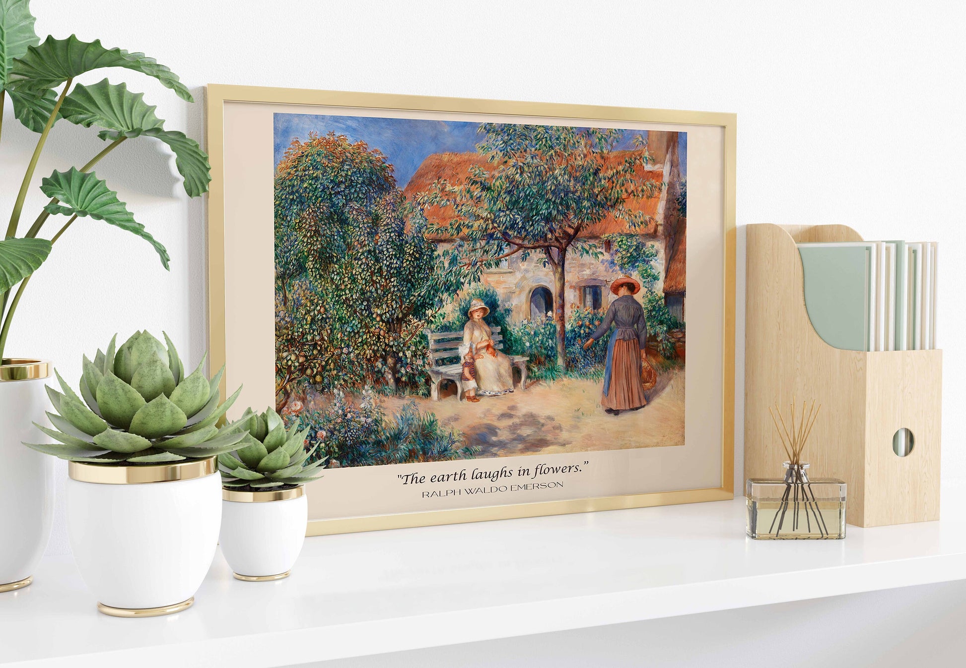 Ralph Waldo Emerson Quote Art Print, The Earth Laughs in Flowers