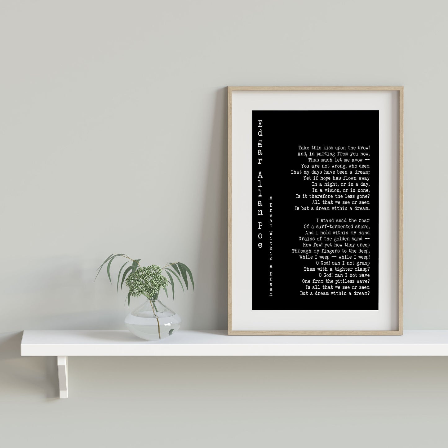 Edgar Allan Poe A Dream Within a Dream Quote Print, Classic Poetry Wall Art
