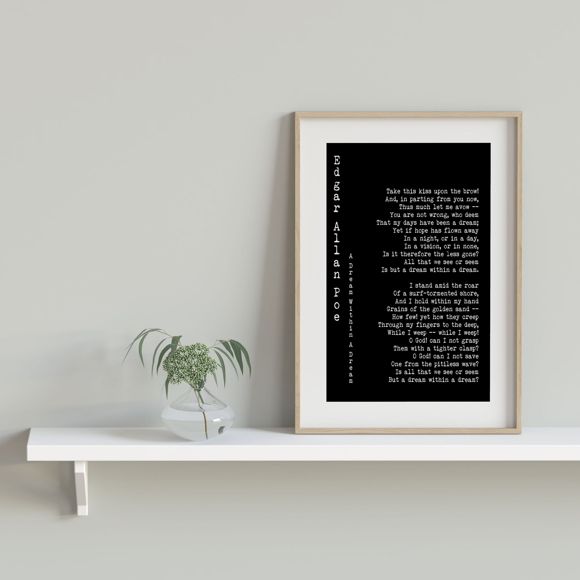 Edgar Allan Poe A Dream Within a Dream Quote Print, Classic Poetry Wall Art