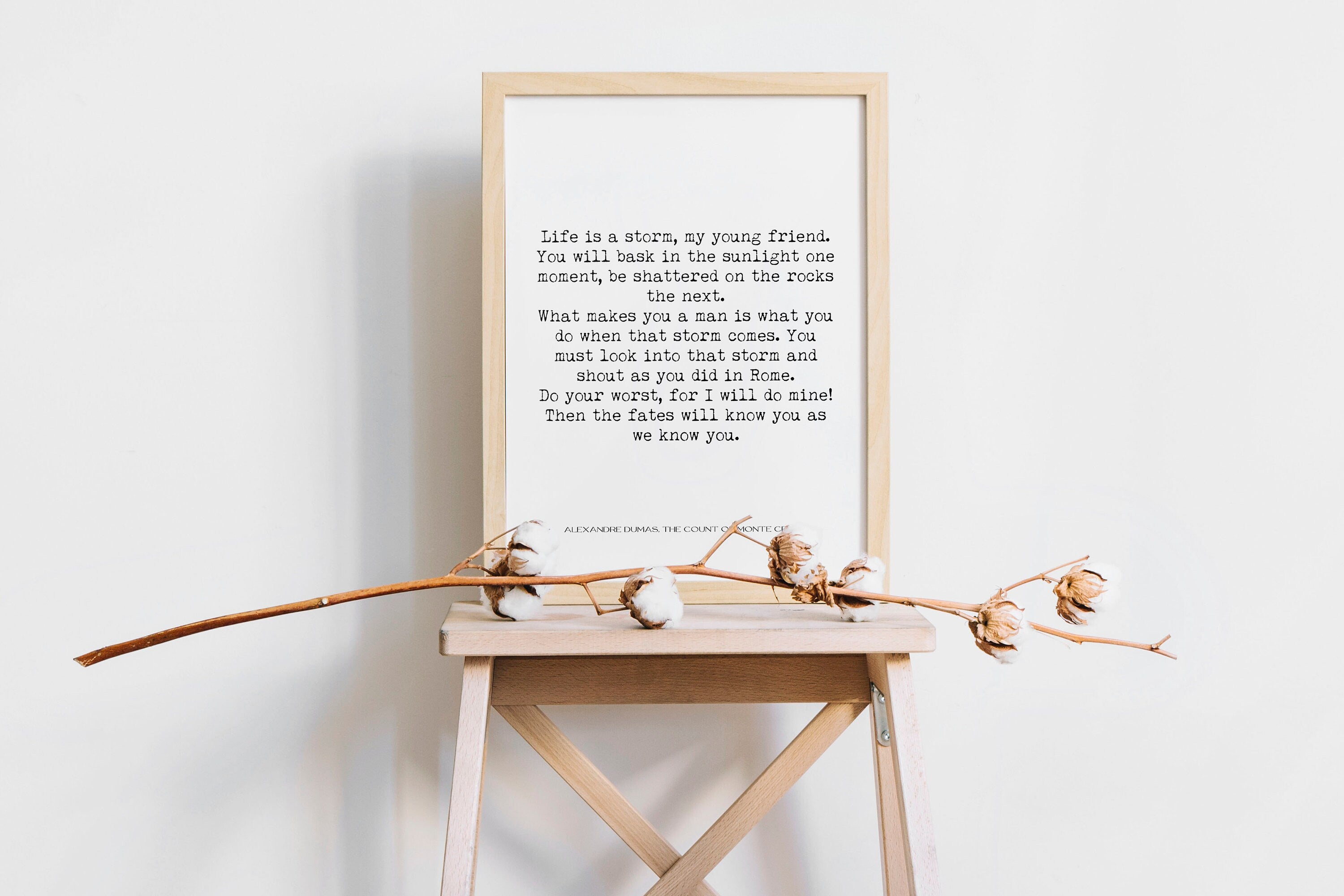Life is a Storm Alexandre Dumas The Count of Monte Cristo Quote Print Office Wall Decor, Black & White Art Typography Wall Art Prints