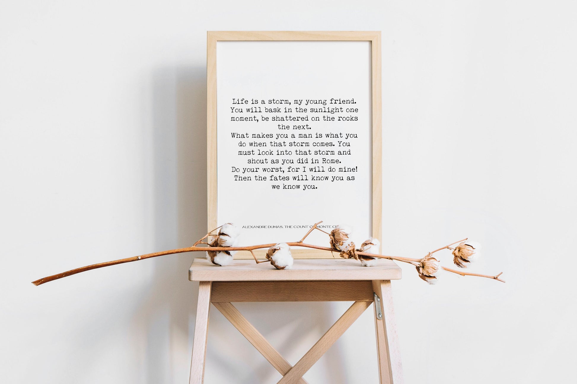 Life Is a Storm Quote Print – Alexandre Dumas Count of Monte Cristo Literary Wall Art Motivational Book Quote Poster Classic Literature Gift