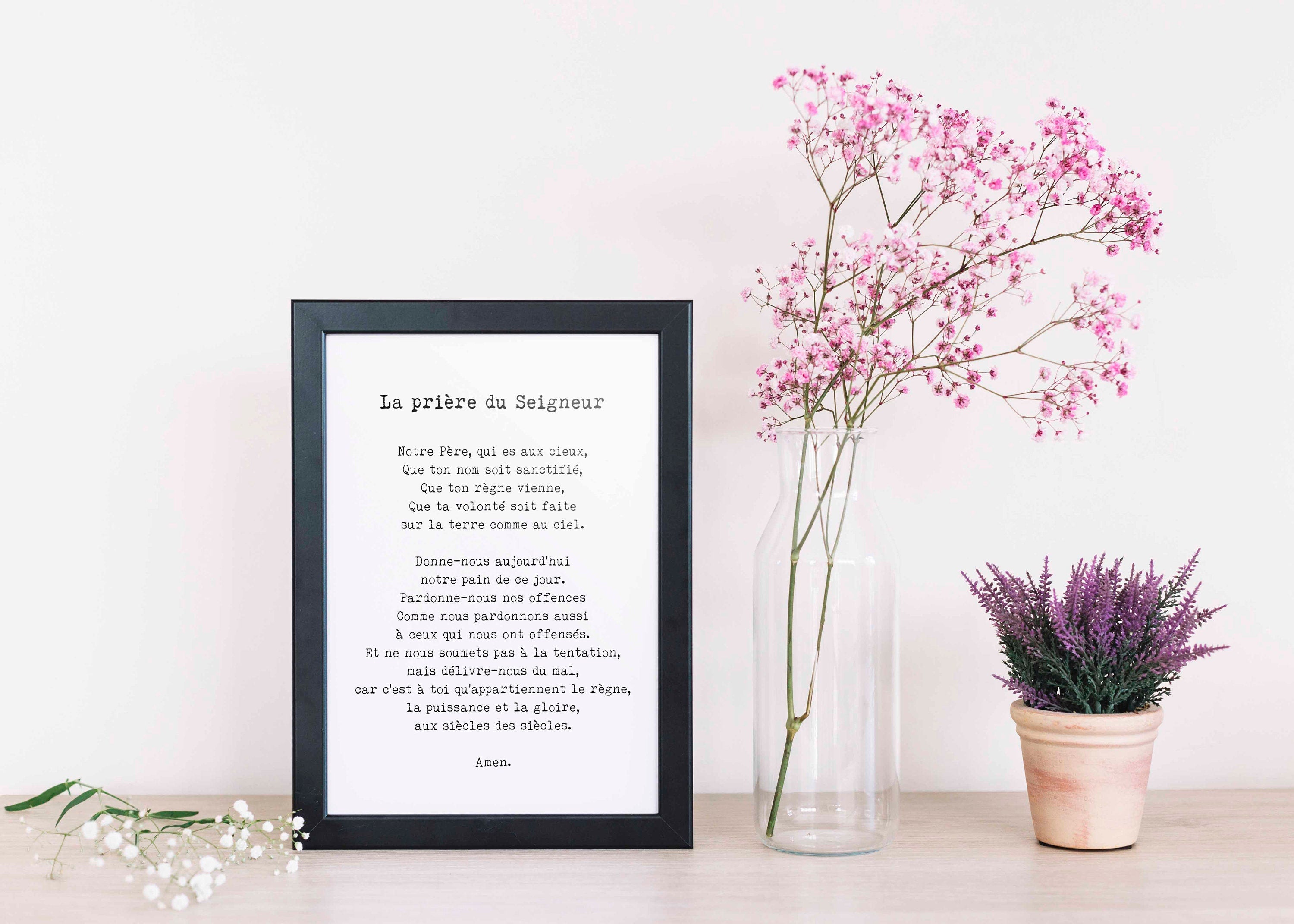 French Lord’s Prayer Print – La Prière du Seigneur in Vintage Typewriter Font, Catholic Christian Wall Art